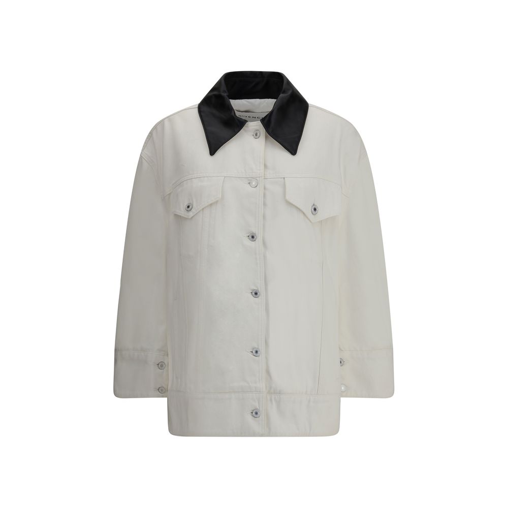 Denim Jacket With Leather Collar