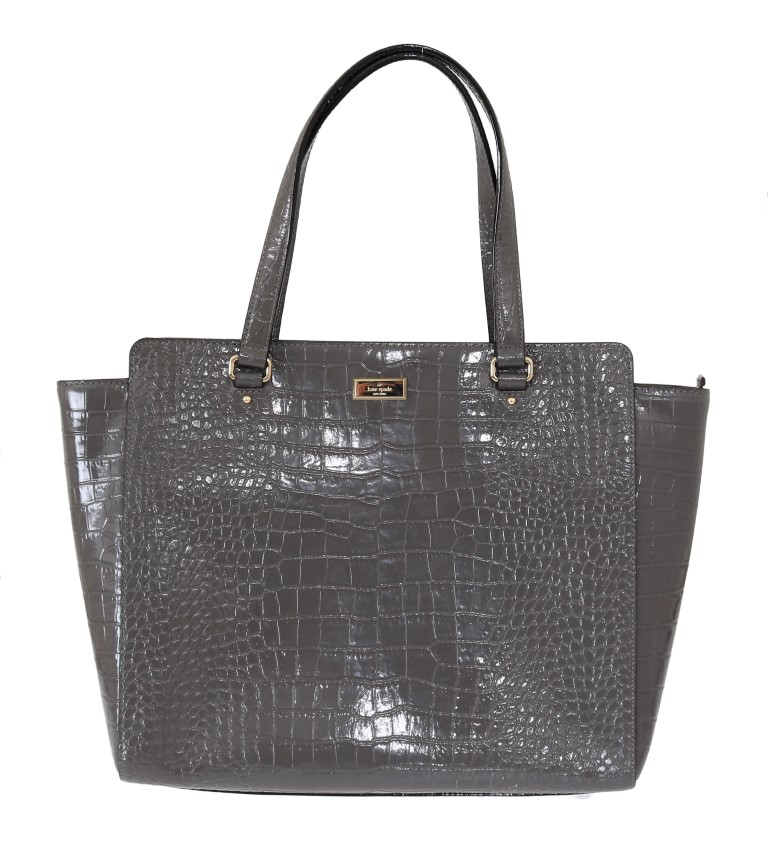 Grey Croc Embossed Leather Elissa Bristol Drive Tote Handbag Bag