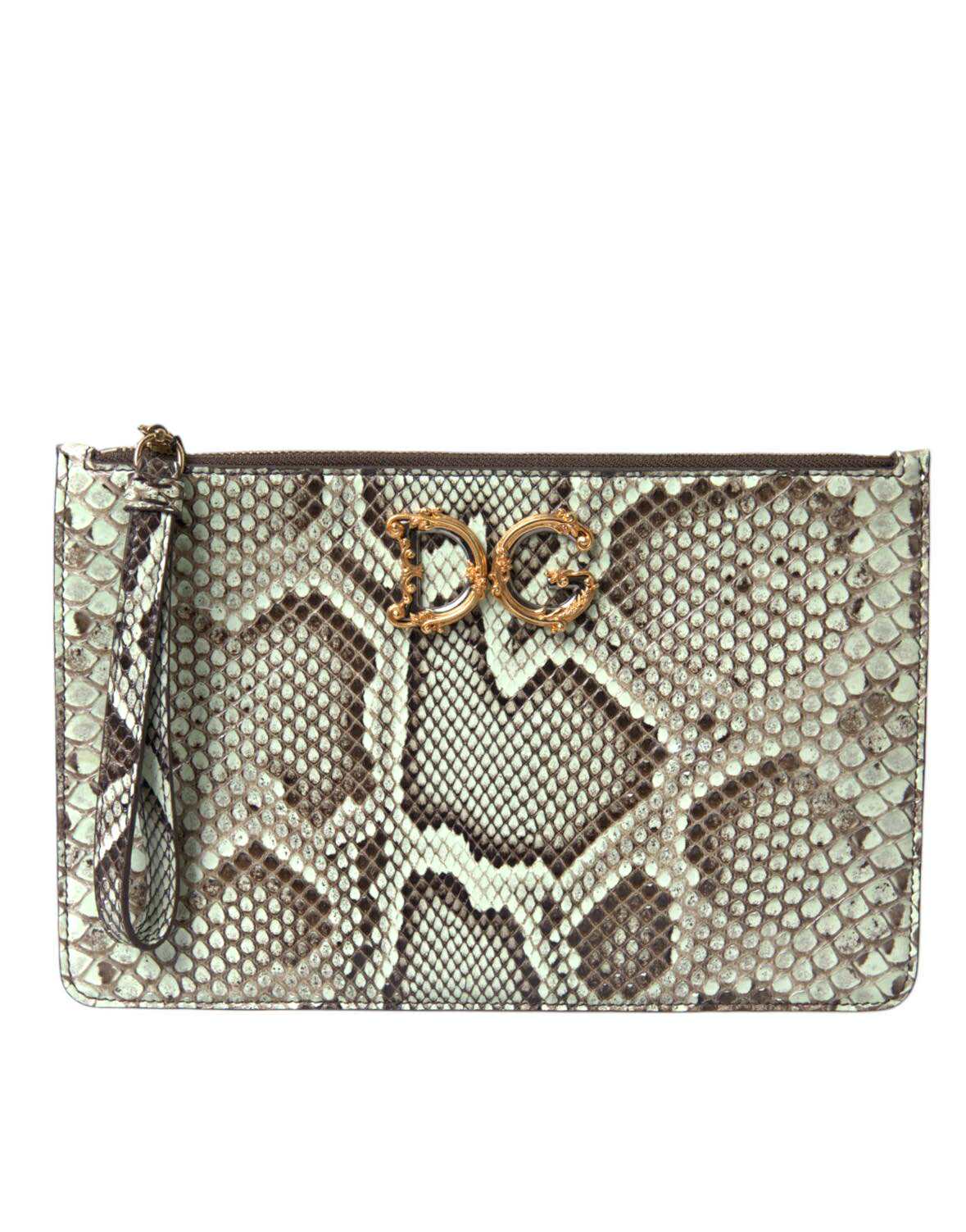 Verde Acqua Exotic Leather Gold DG Logo Clutch Borse Bag