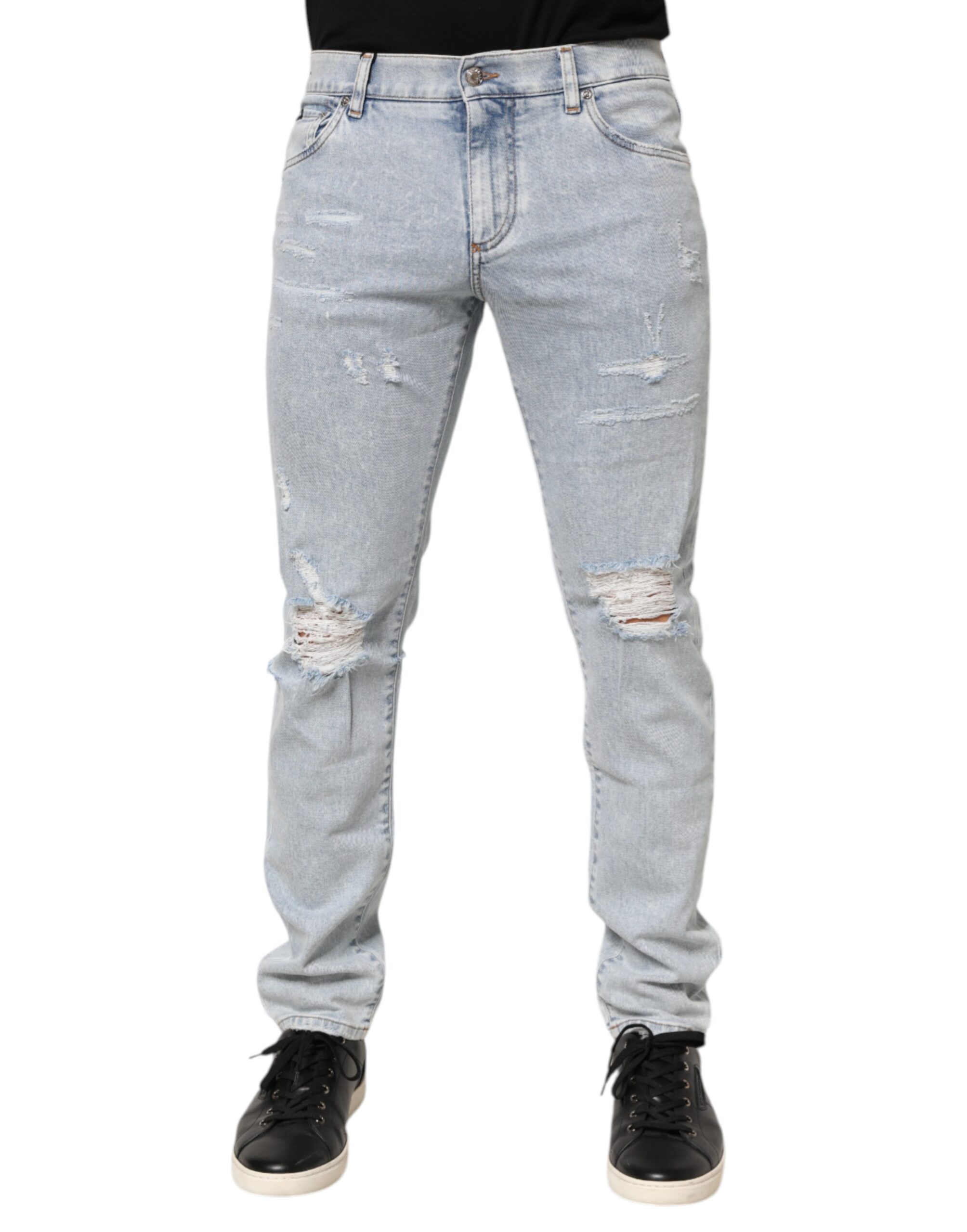 Light Blue Distressed Slim Fit Ripped Denim Jeans
