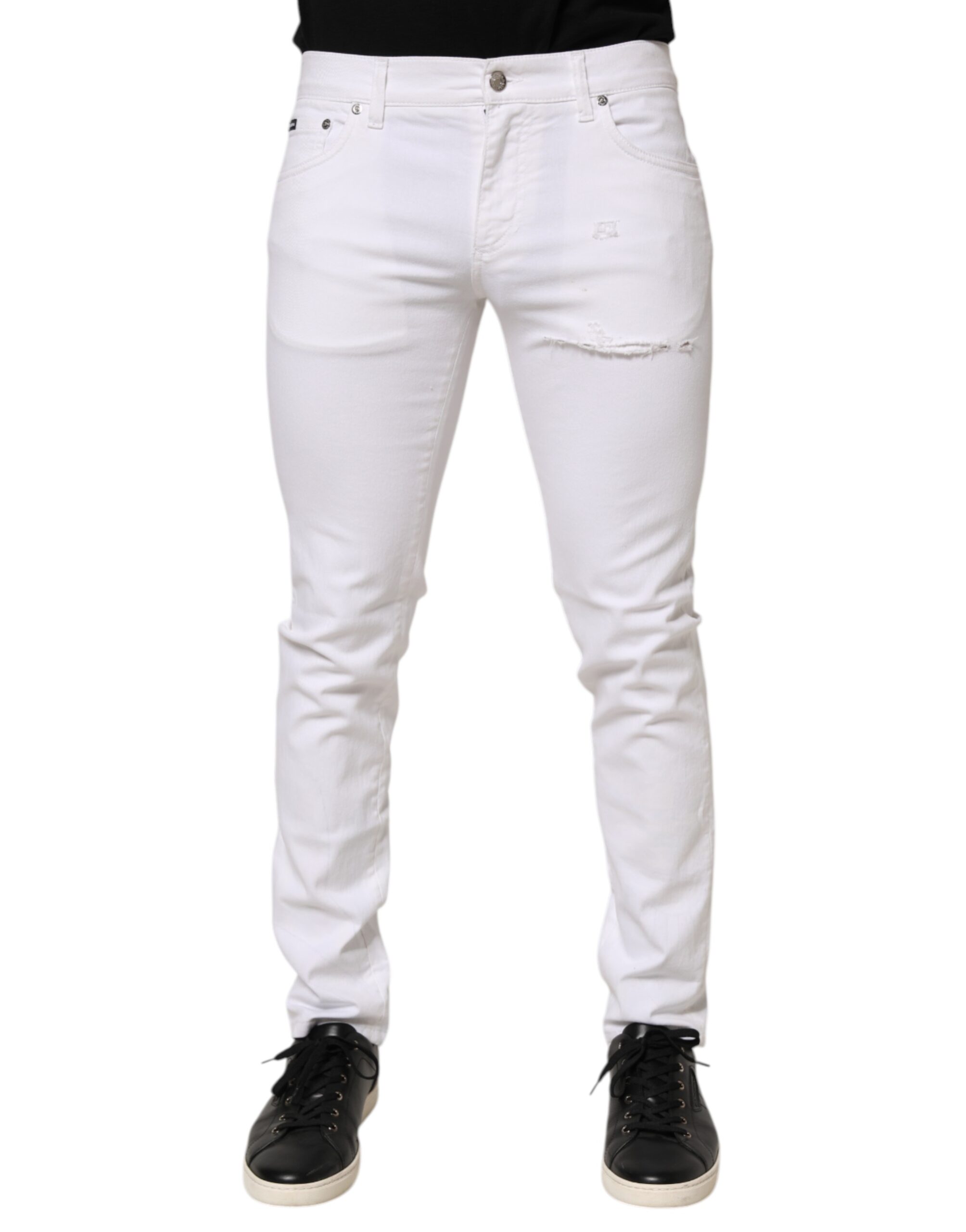 White Ripped Cotton Skinny Men Denim Jeans