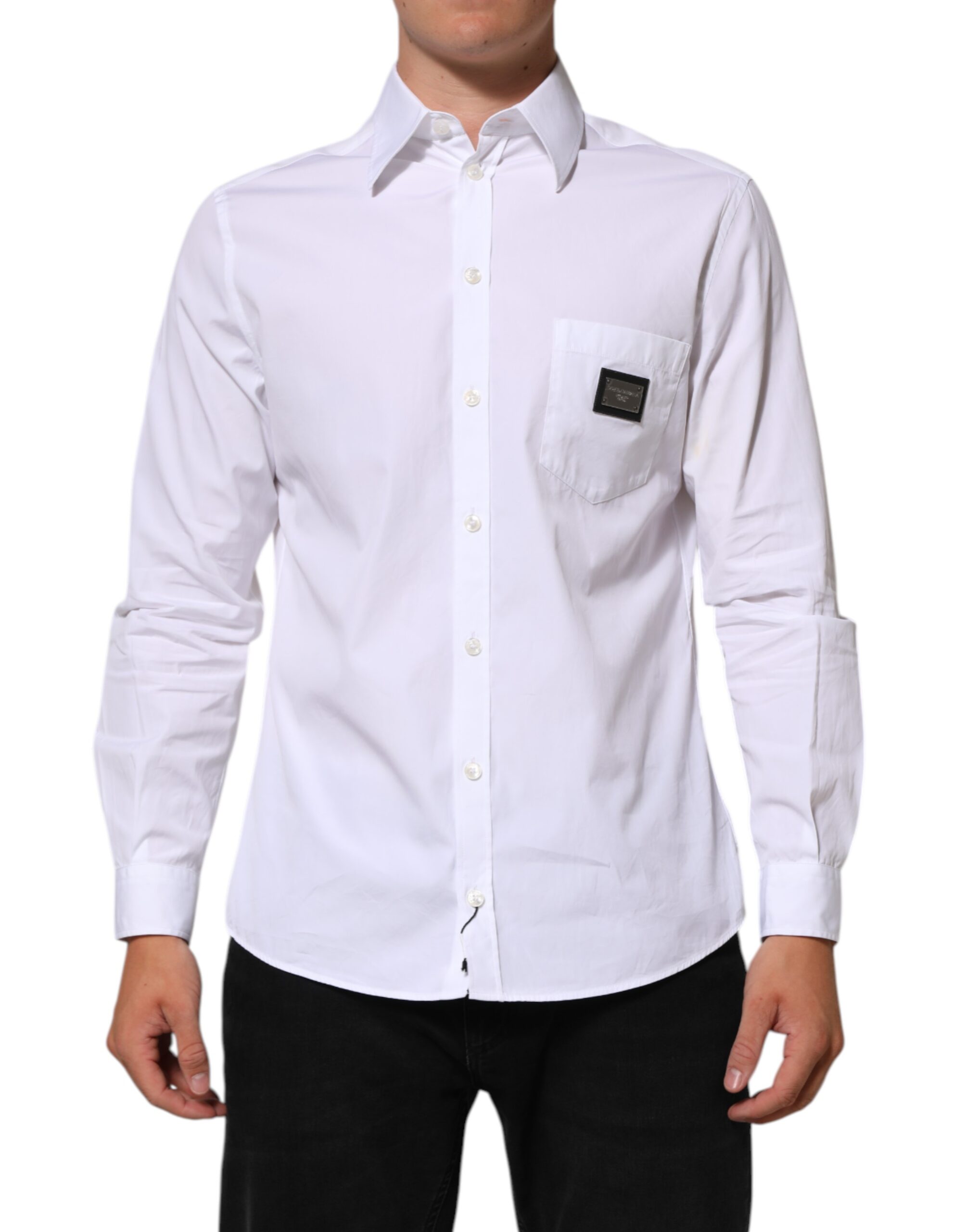 White Logo Plaque Collared Formal Dress  Shirt