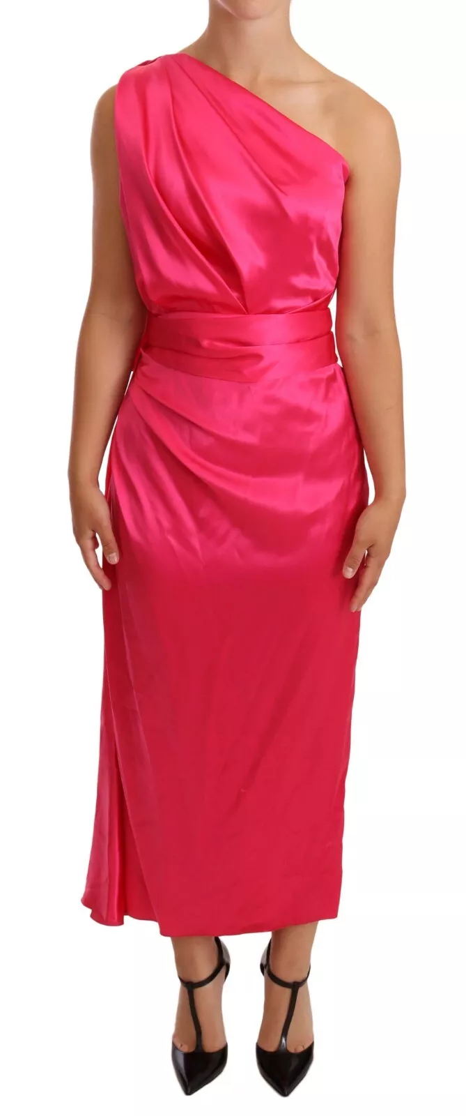 Pink Sheath Silk Bow Open Shoulder Dress