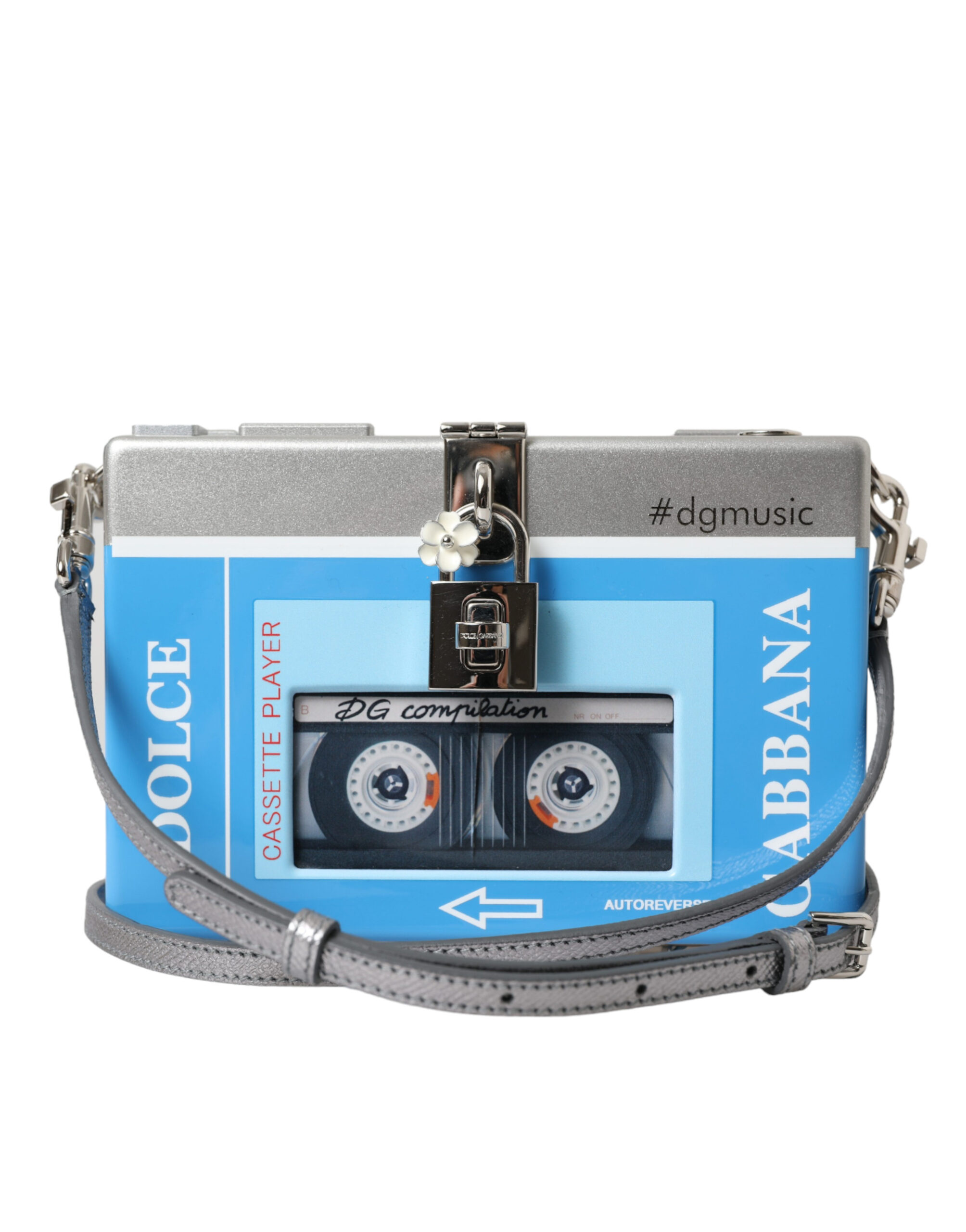 Blue Silver Wood Walkman Box Clutch Shoulder Borse Bag