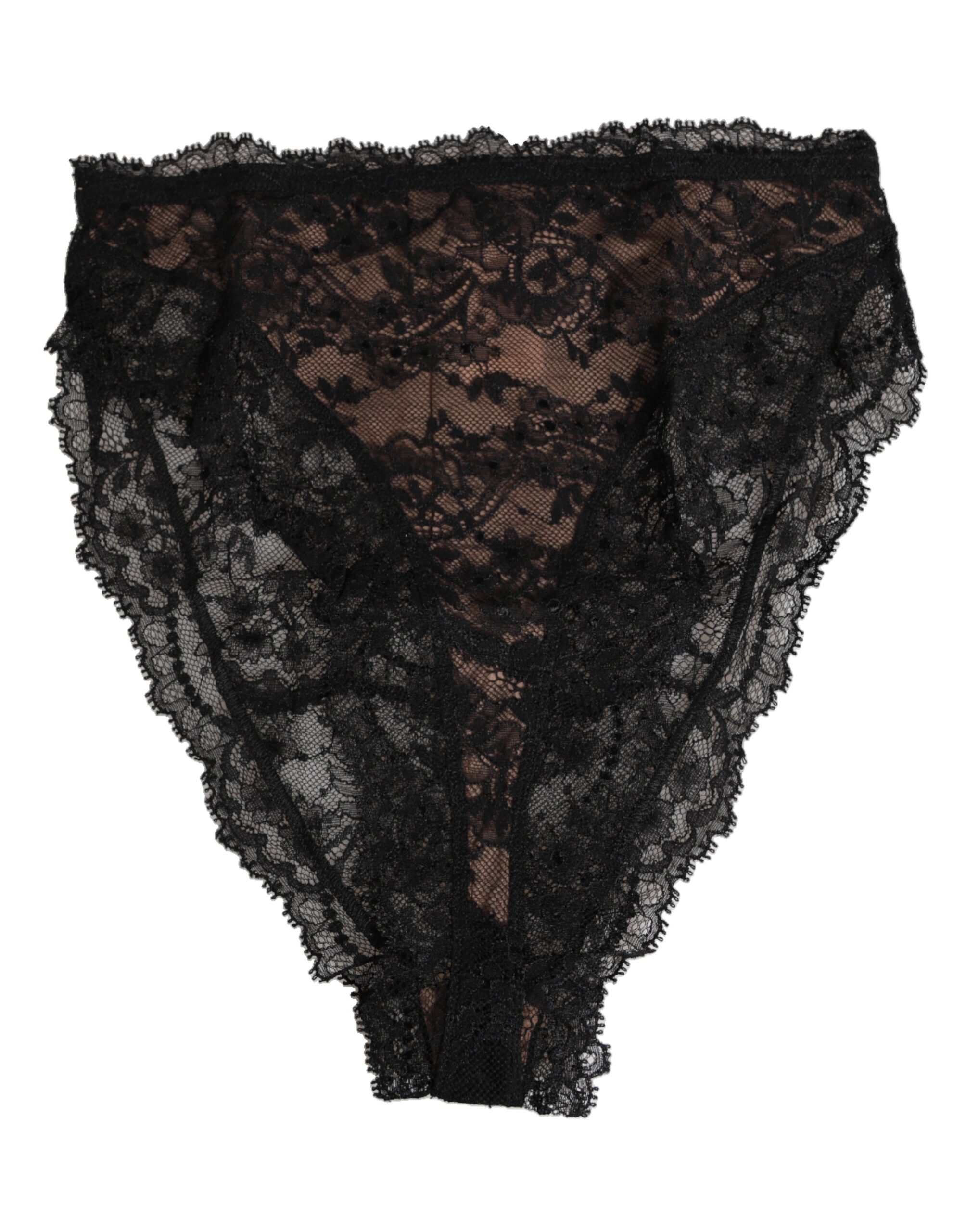 Black Floral Lace Mesh High Brief Panty  Underwear