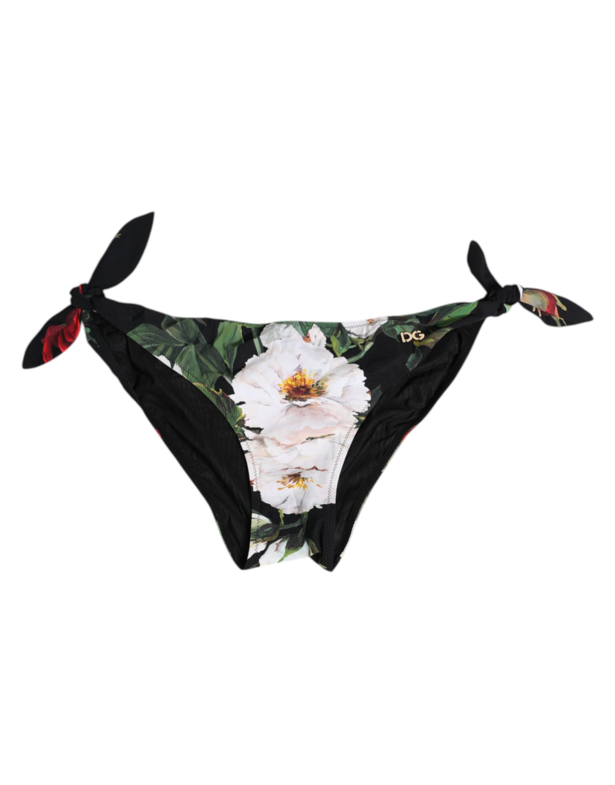 Black Side Tie Floral Bikini Bottom Swimwear