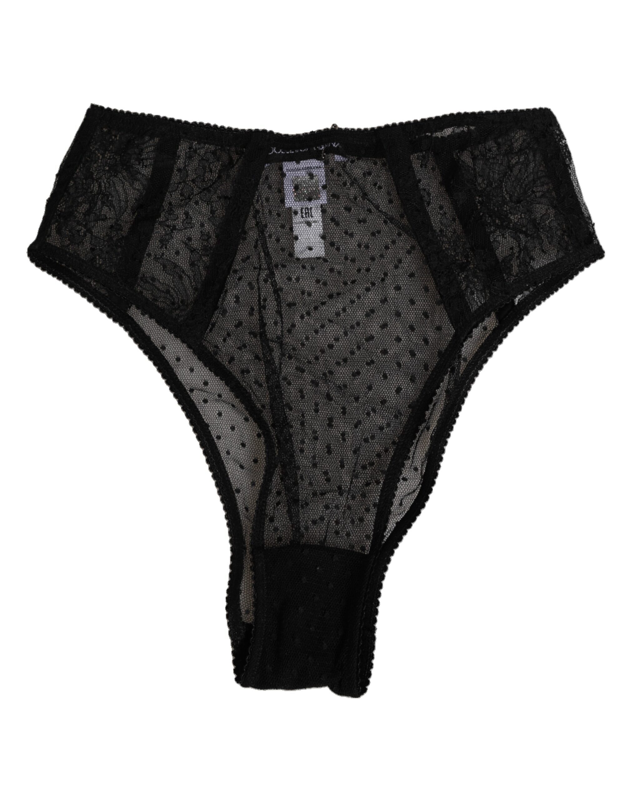 Black Lace Polka Dot Mesh High Waist Underwear