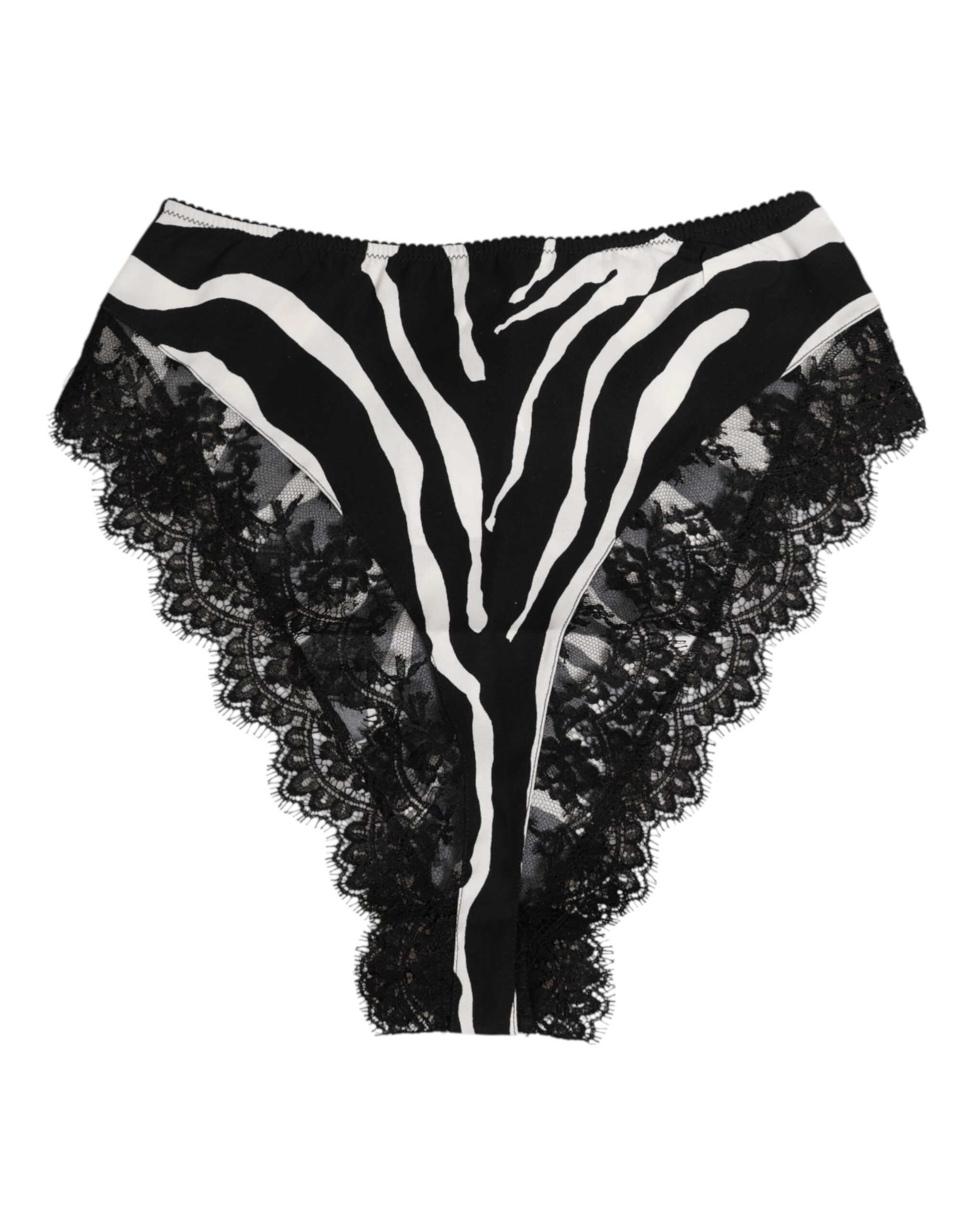 Black Silk Zebra Print Lace High Waist Underwear