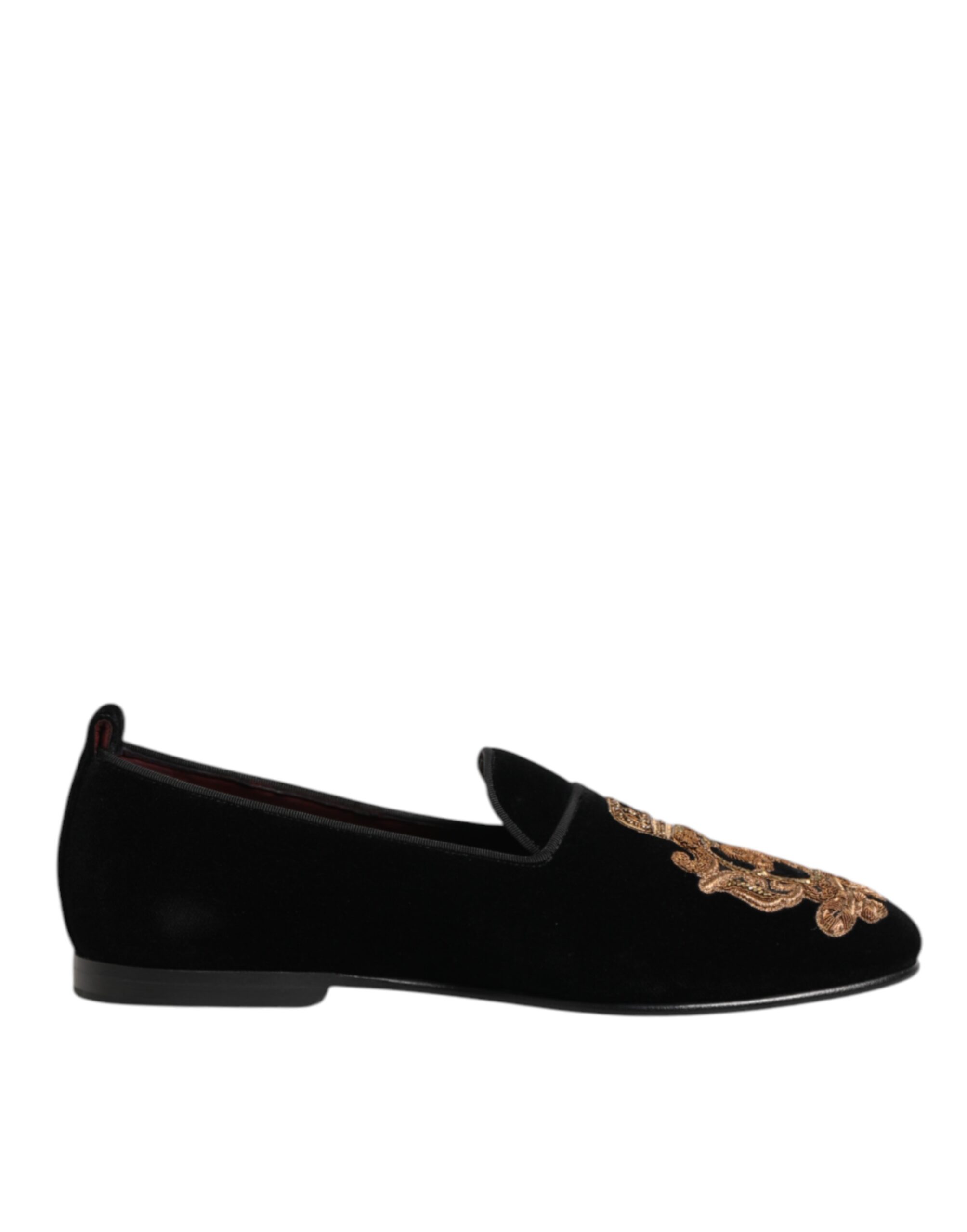 Black Velvet Gold Crown Mens Loafers Shoes