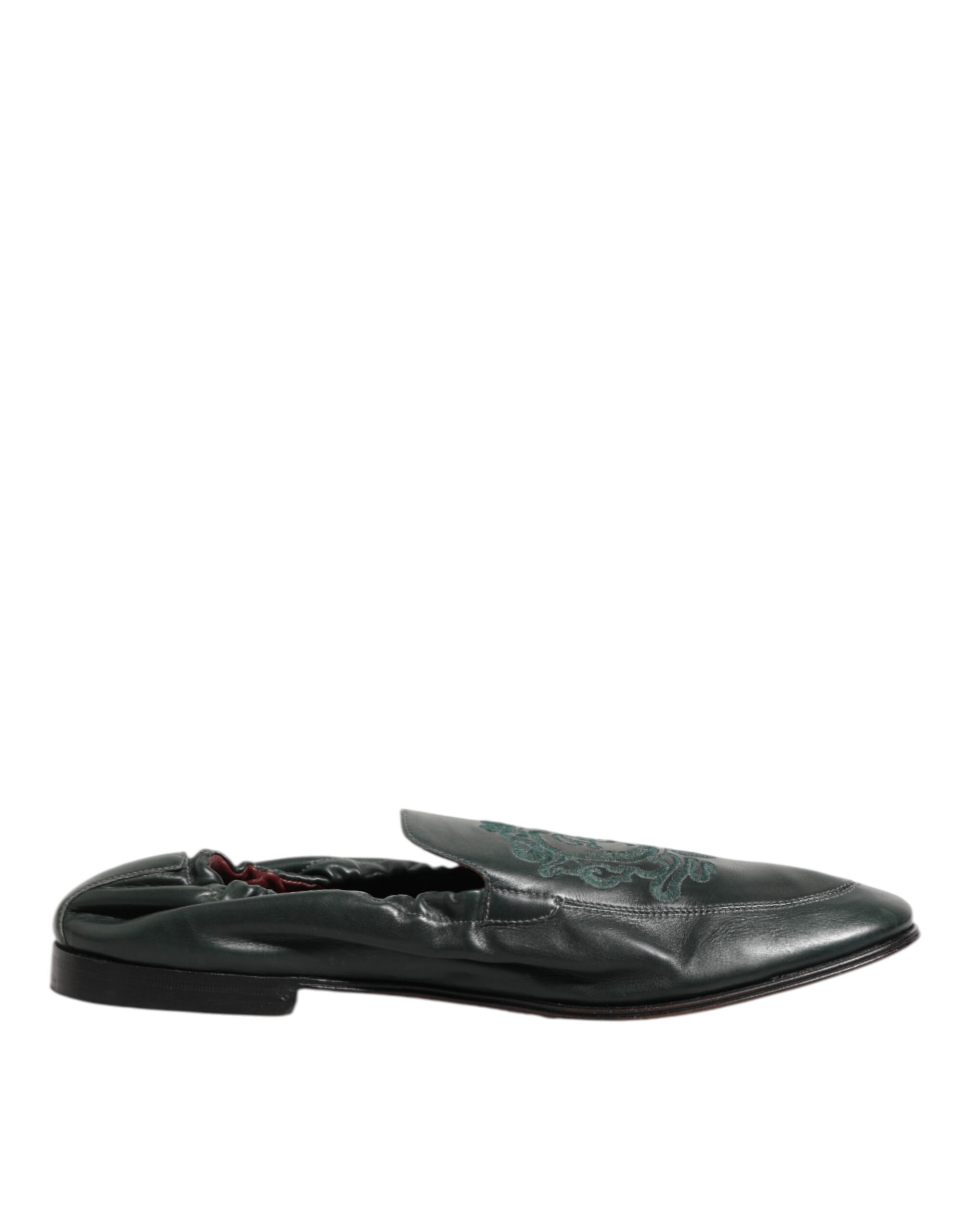 Green Leather Slip On Men Flat Loafers Shoes
