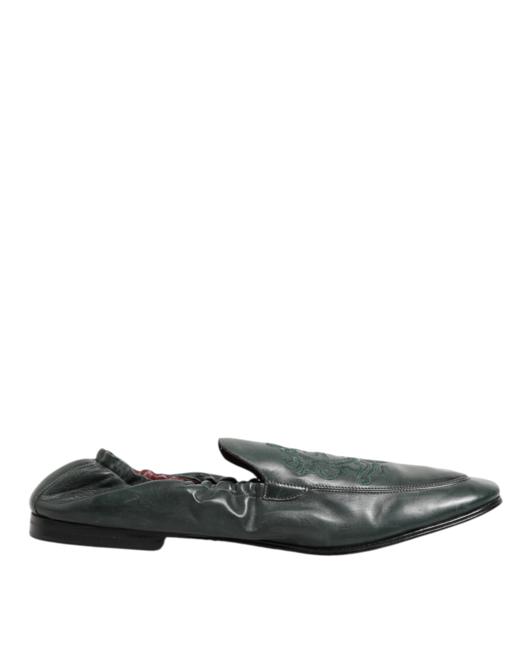 Green Leather Slip On Men Flat Loafers Shoes