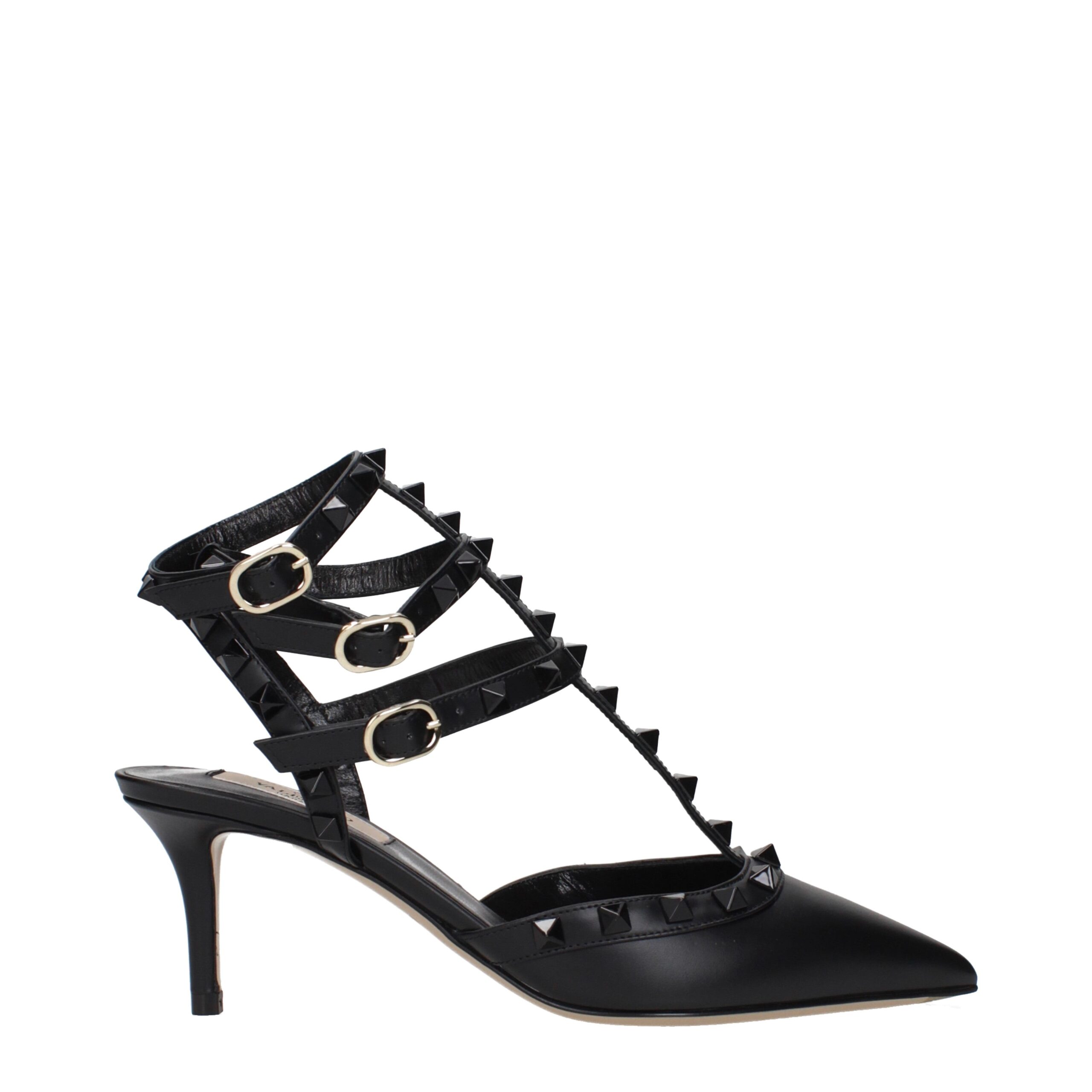 Black Leather Mid Heel Pumps