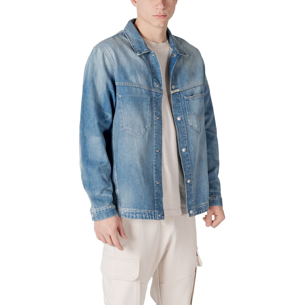 Light Blue Cotton Denim Jacket - Thumbnail 3