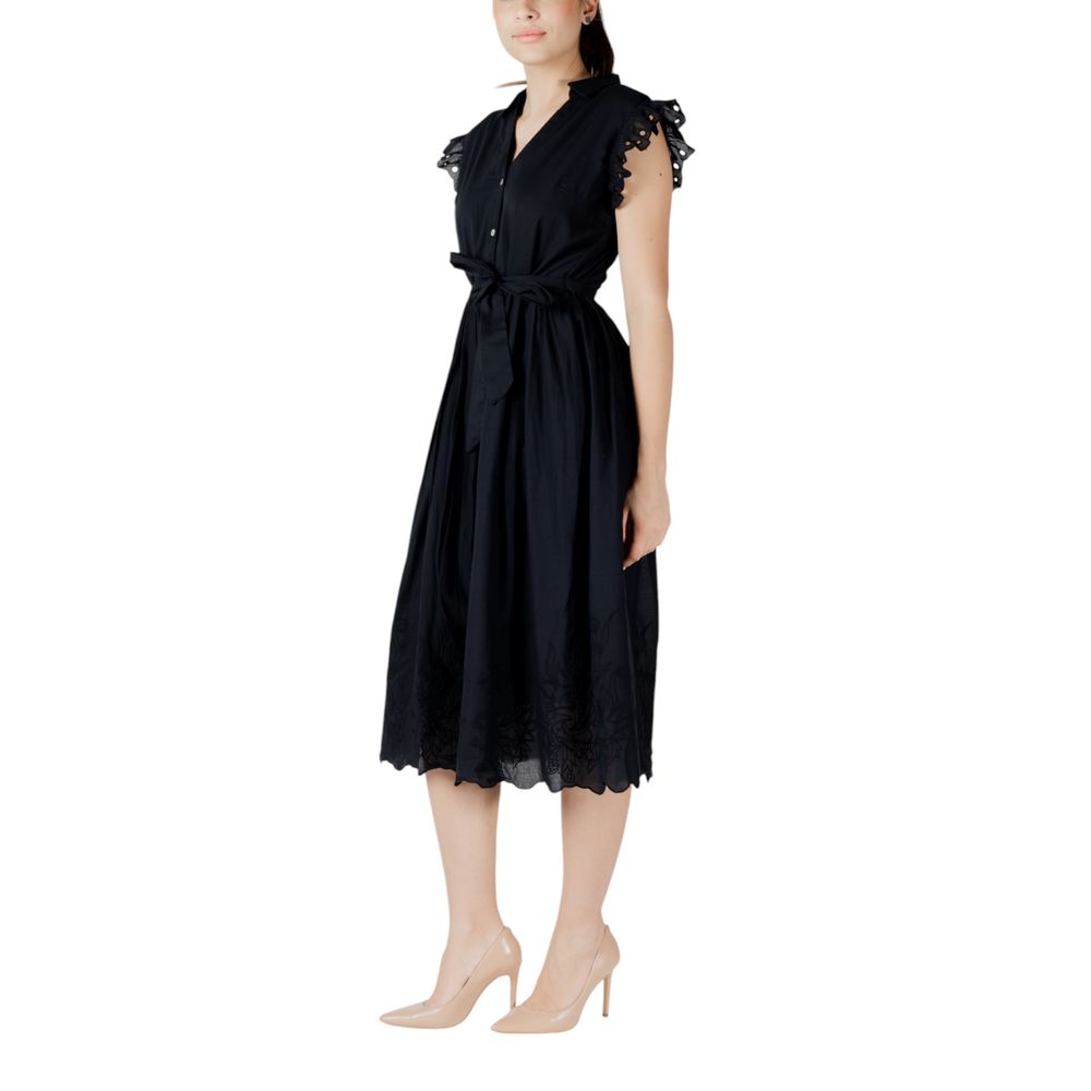 Black Cotton Midi Dress - Thumbnail 3