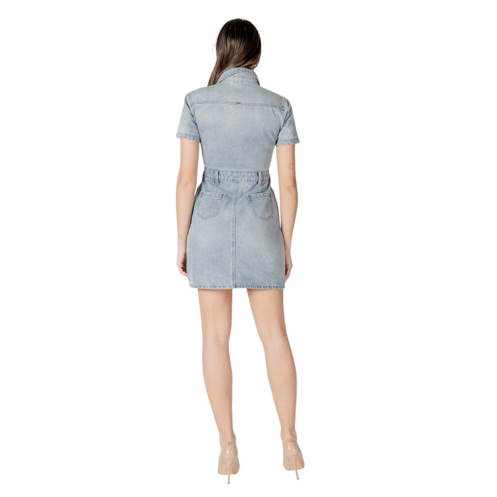 Blue Cotton Midi Dress - Thumbnail 2