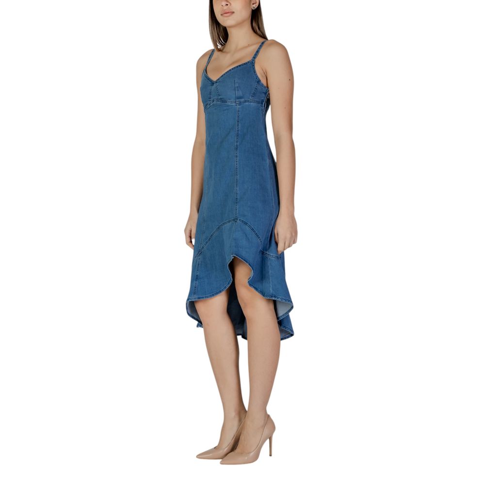 Blue Cotton Long Dress - Thumbnail 2