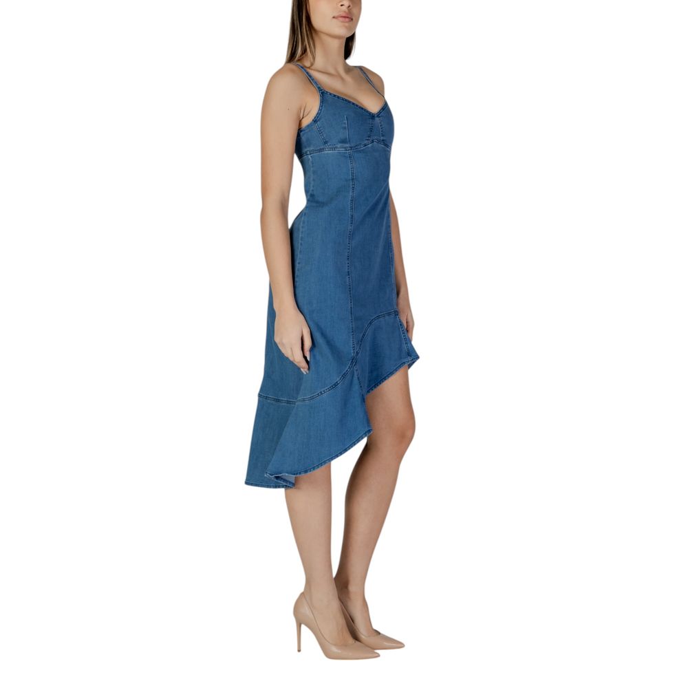 Blue Cotton Long Dress - Thumbnail 3