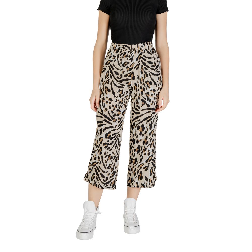 Beige Viscose Cropped Pant