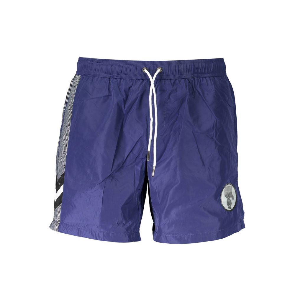 Blue Polyester Men's Swim Boxer