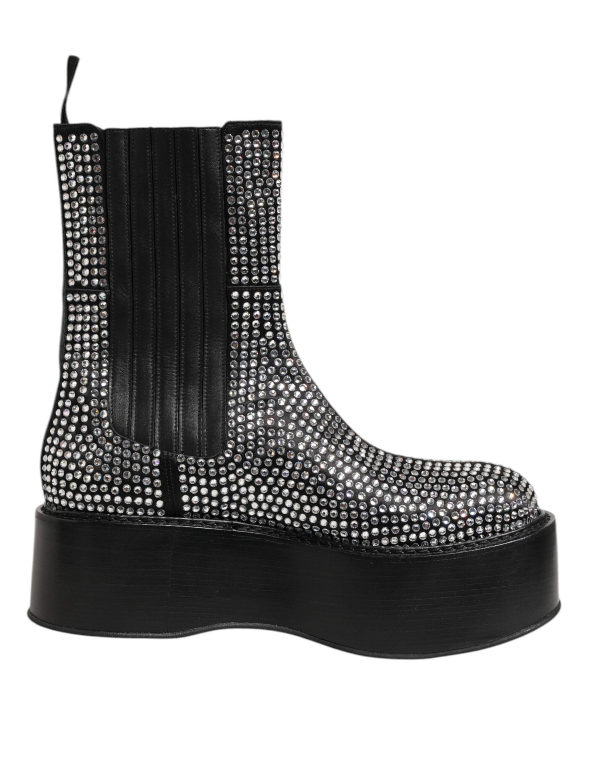 Black Crystal Strass Mid Calf Short Boots  Shoes