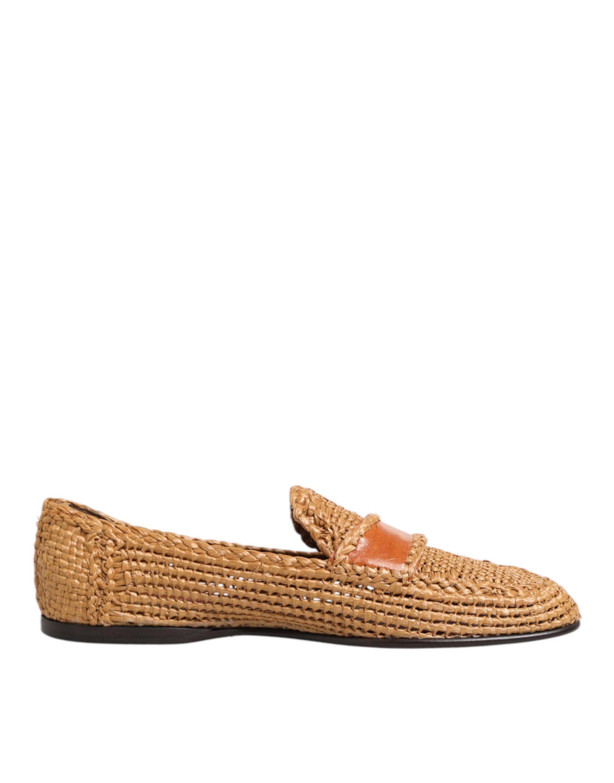Beige Woven Leather Slip On Loafers Men Shoes