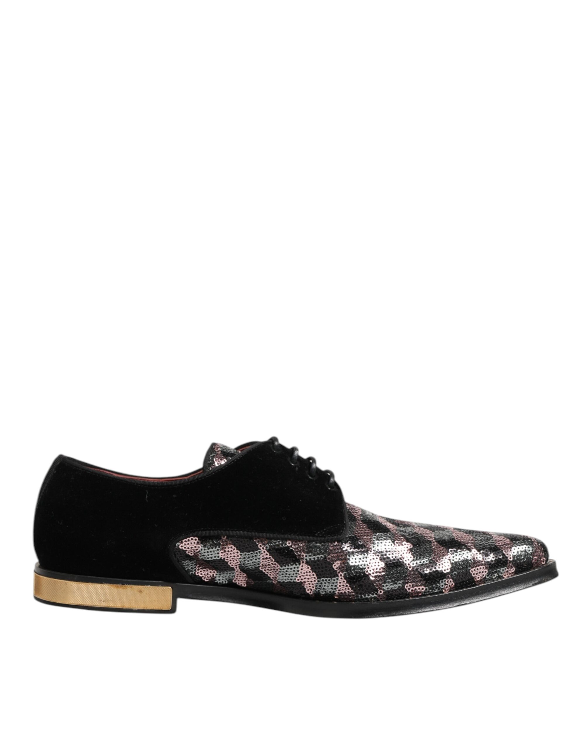 Black Velvet Multicolor Sequin Derby Men Shoes