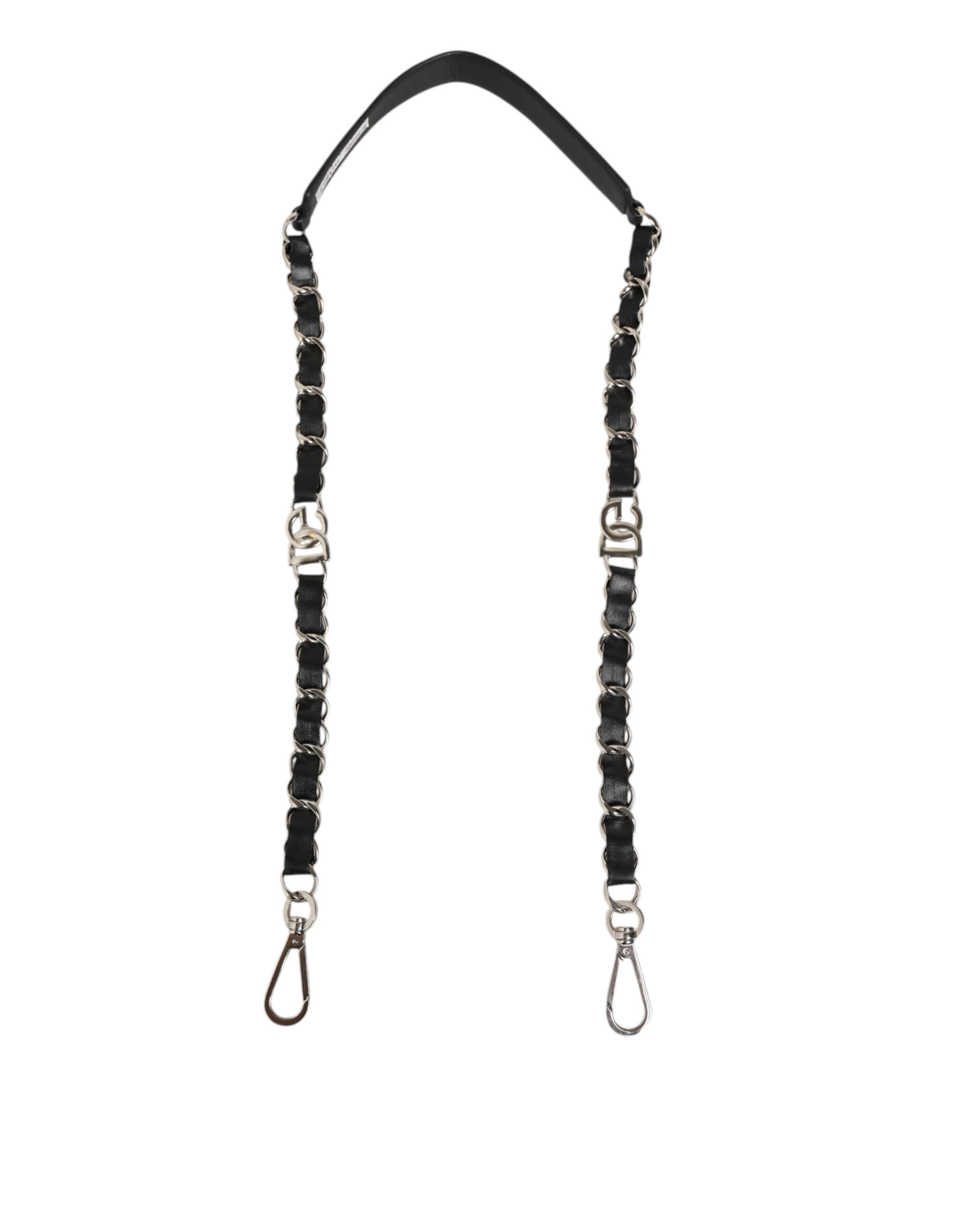 Black Leather Silver Chain Bag Accessory Shoulder Strap