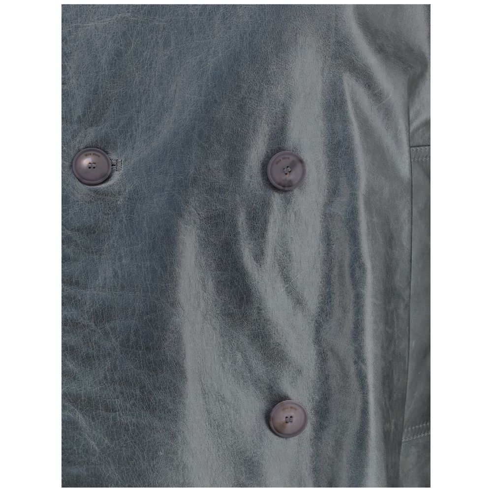 Green Calf Leather Bos Taurus Coat - Thumbnail 3