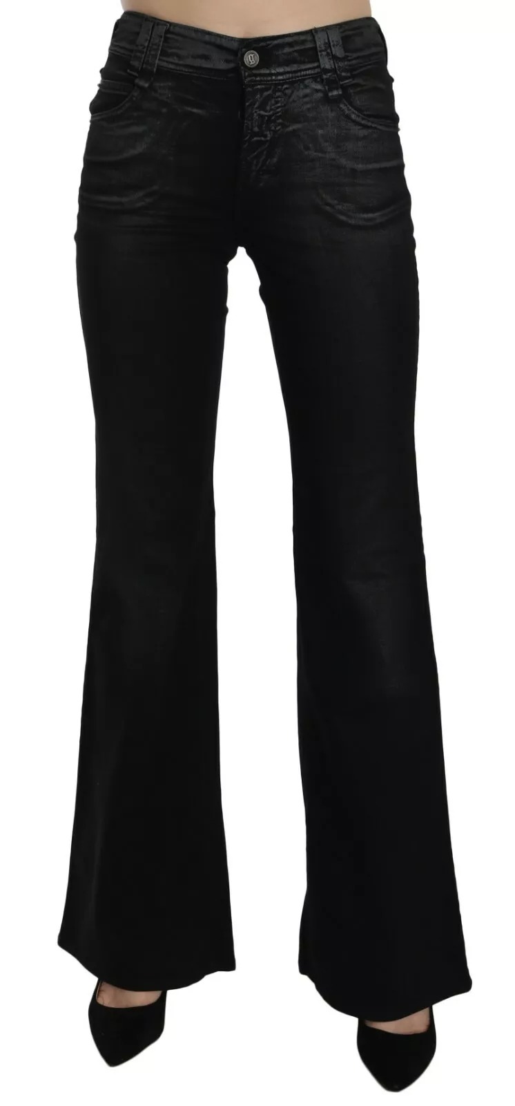 Black Washed High Waist Flared Denim Casual Pants Jeans