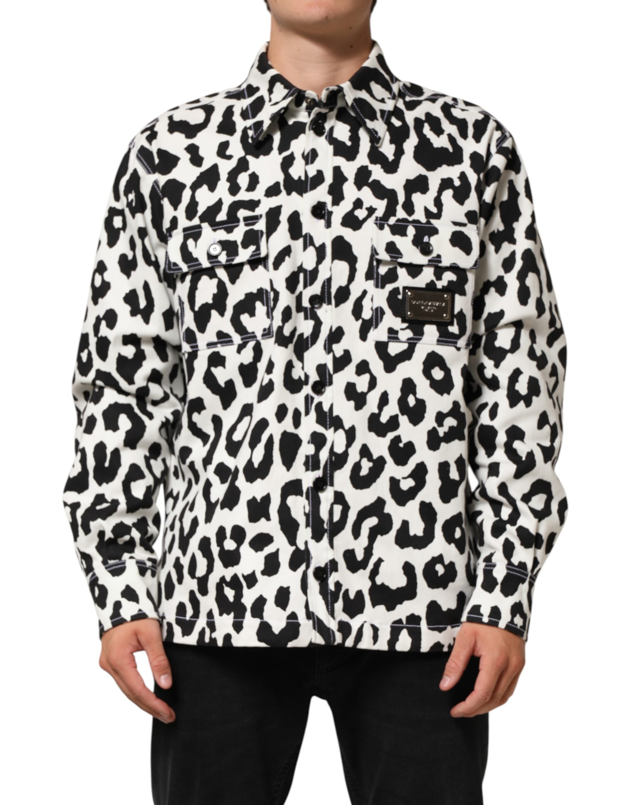 Black White Leopard Denim Blouson Sweater