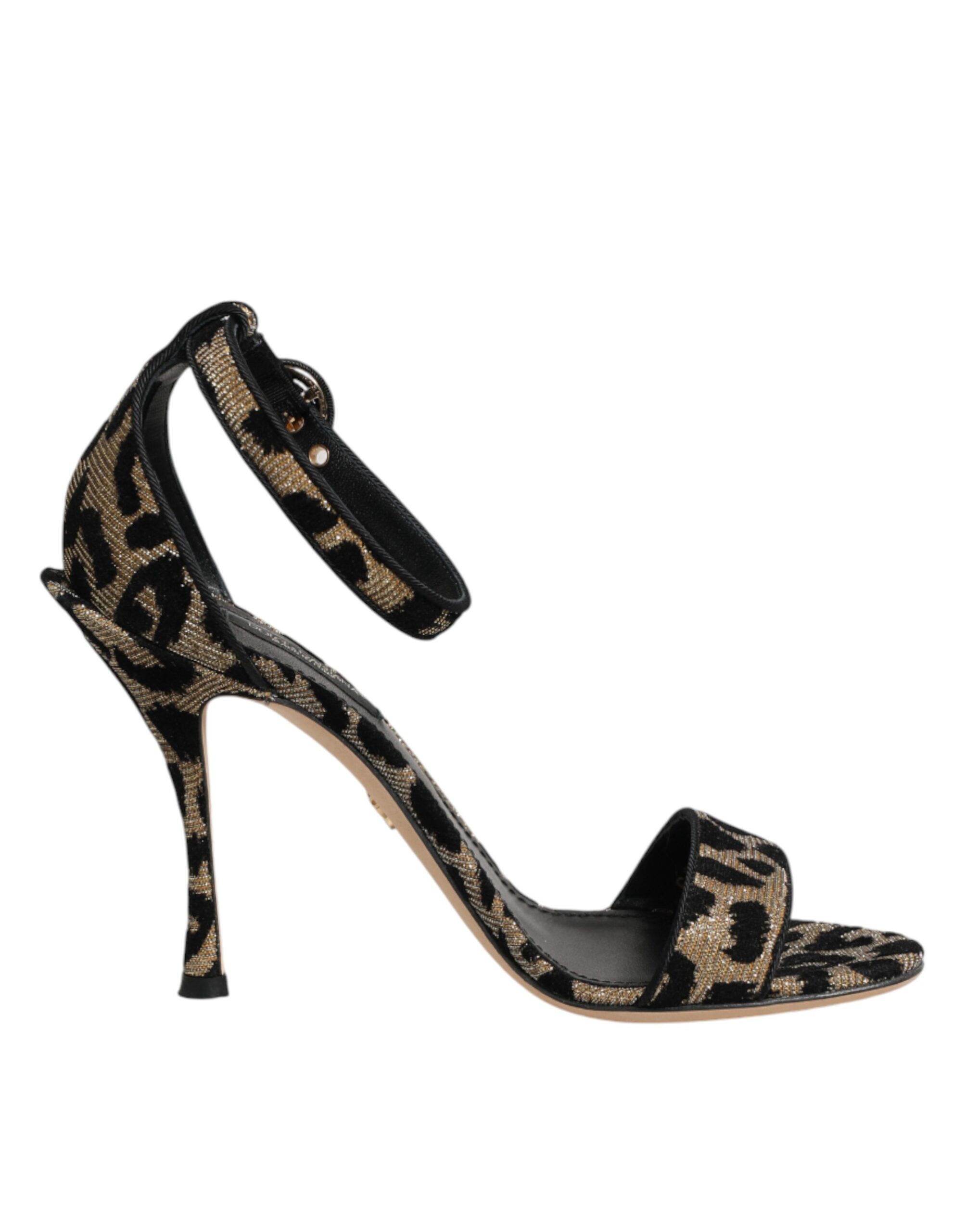 Gold Leopard Ankle Strap Heels Sandals Shoes