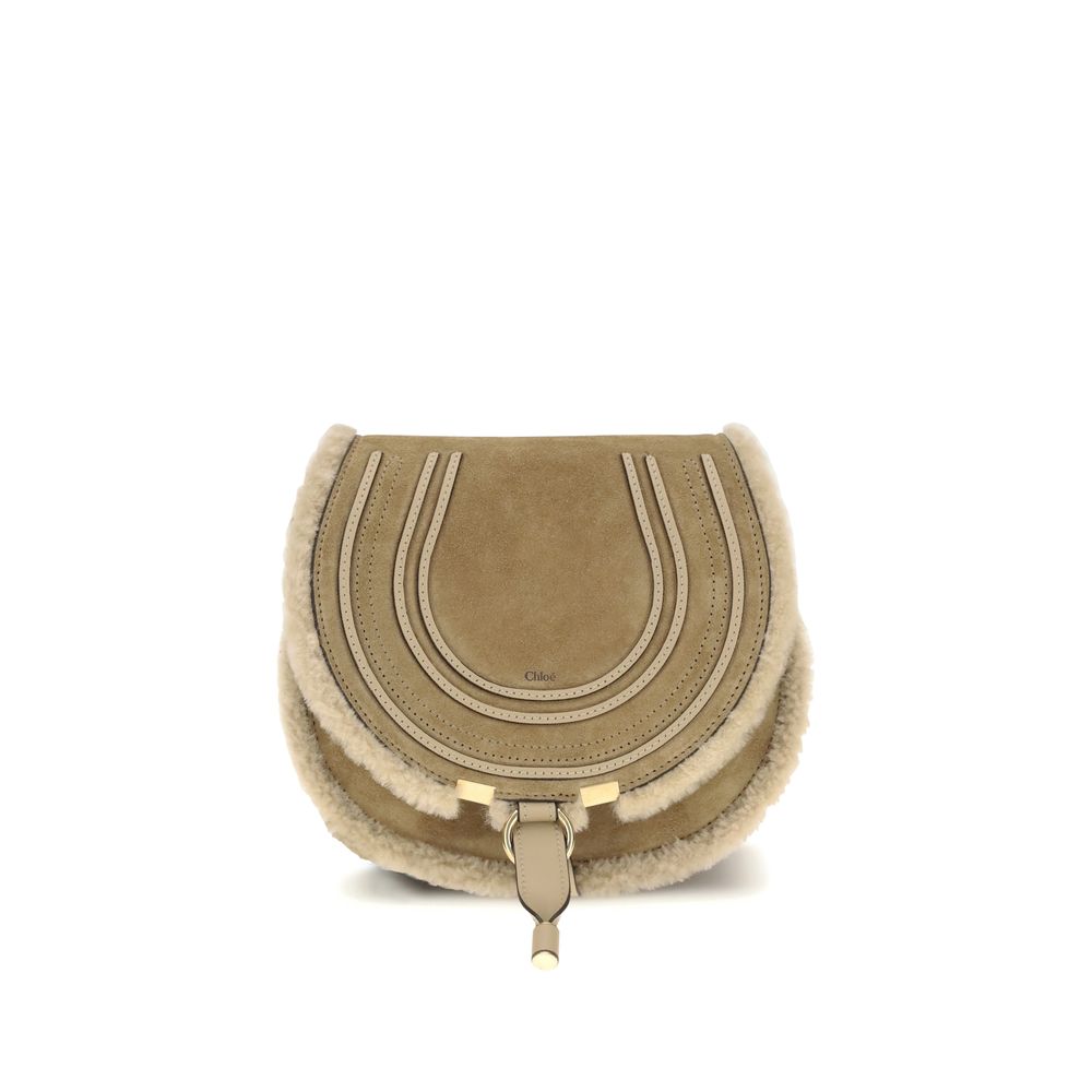 Small Saddle Marcie Shoulder Bag in suede and shearling