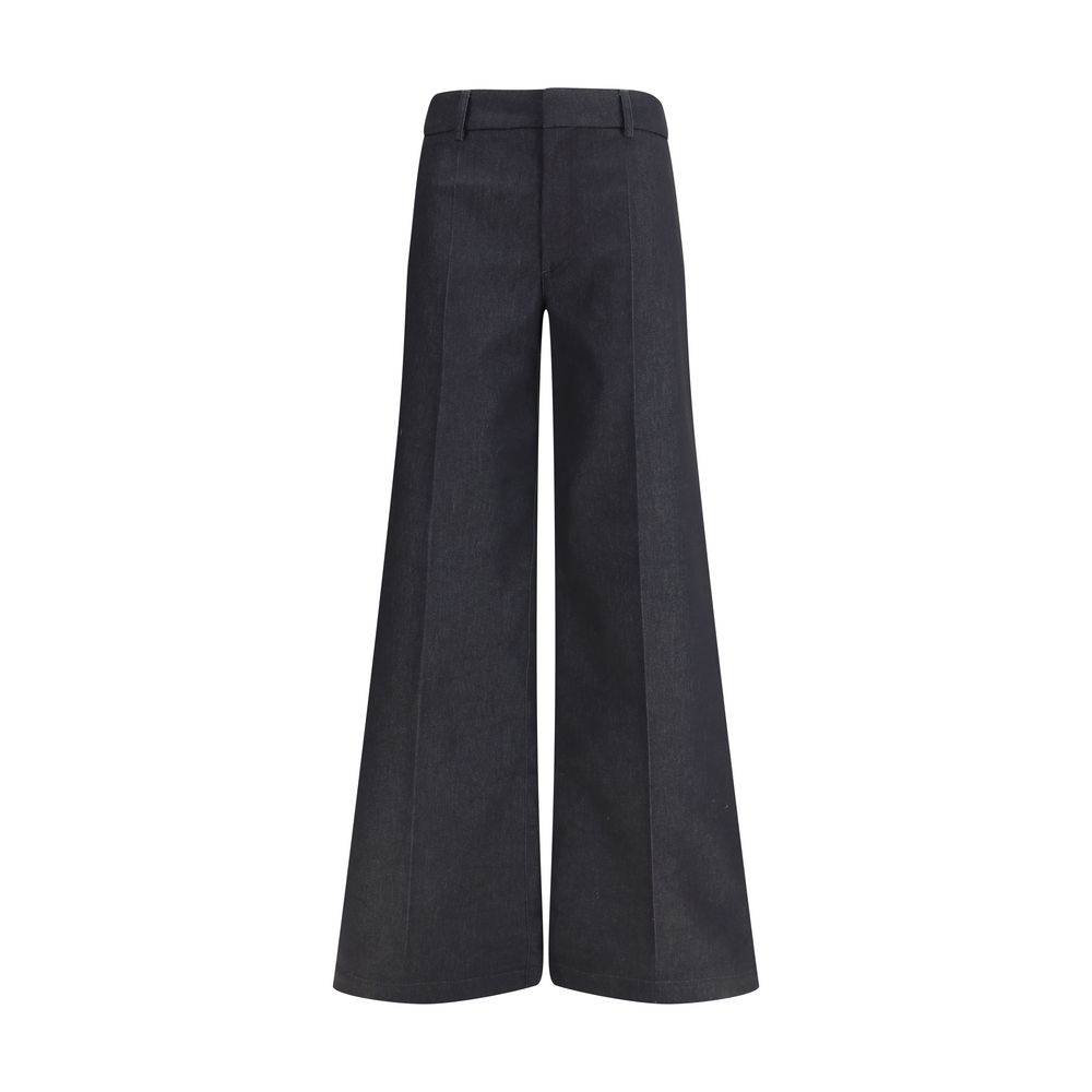 Black Polyester Flared Pants