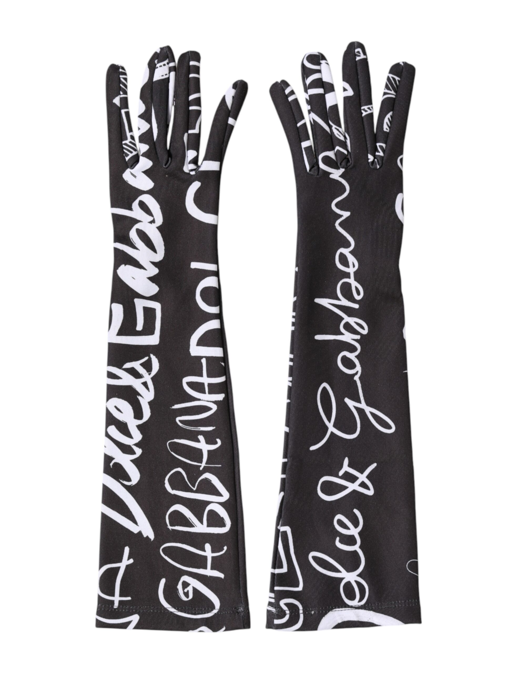 Black White DG Logo Elbow Length Mitten Gloves