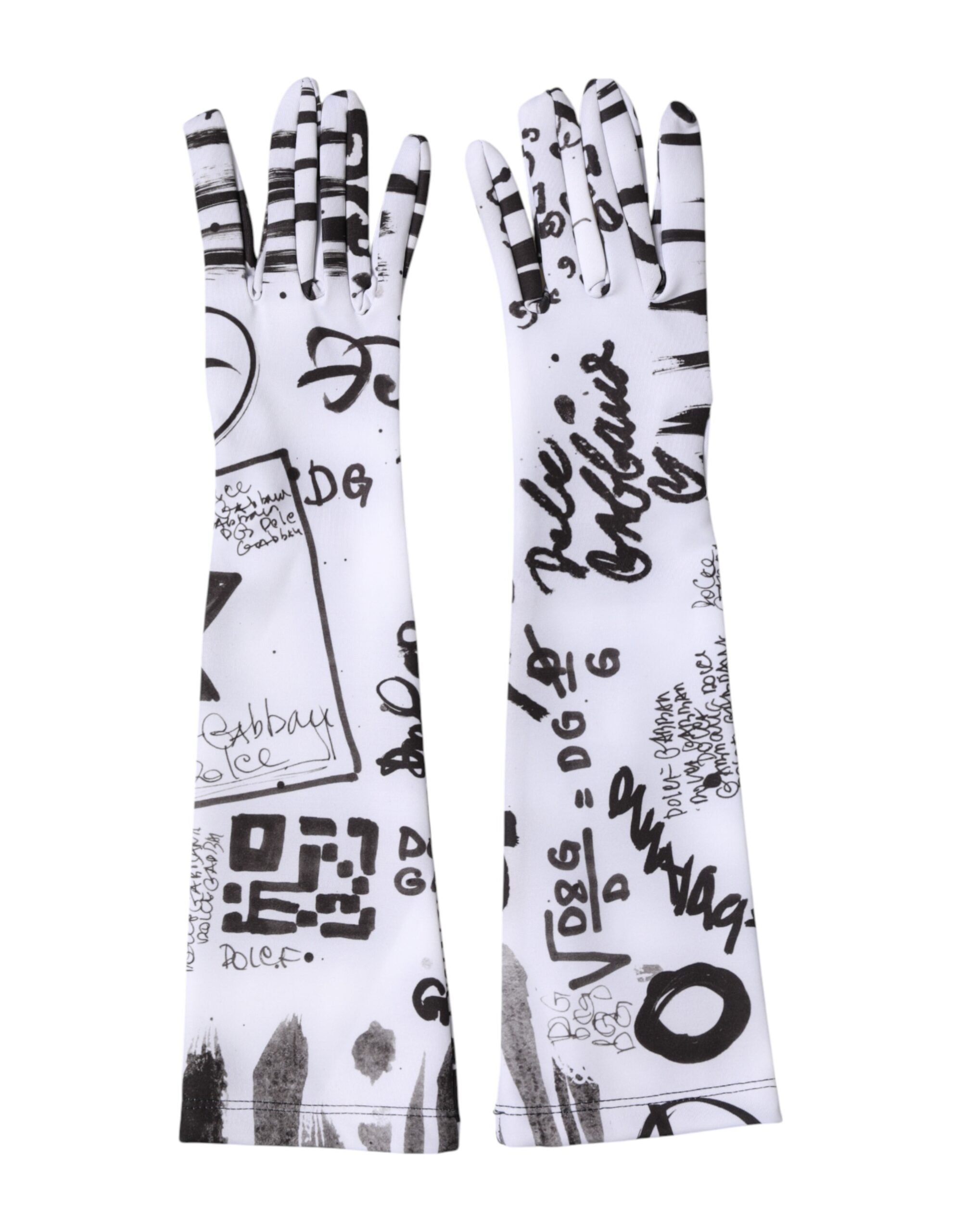 Black White DG Logo Elbow Length Mitten Gloves