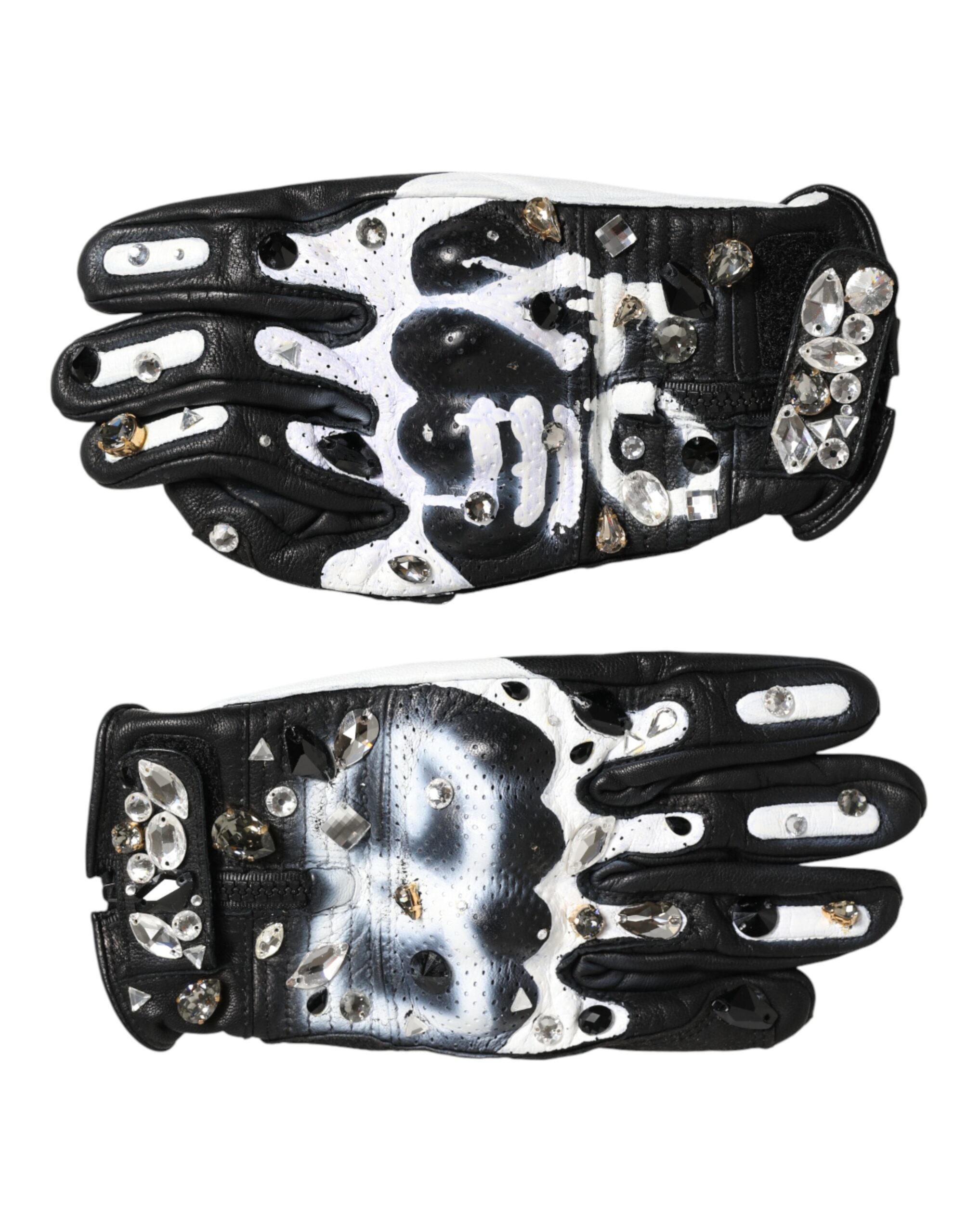 Gloves Black White Crystal Wrist Length Mitten  Gloves