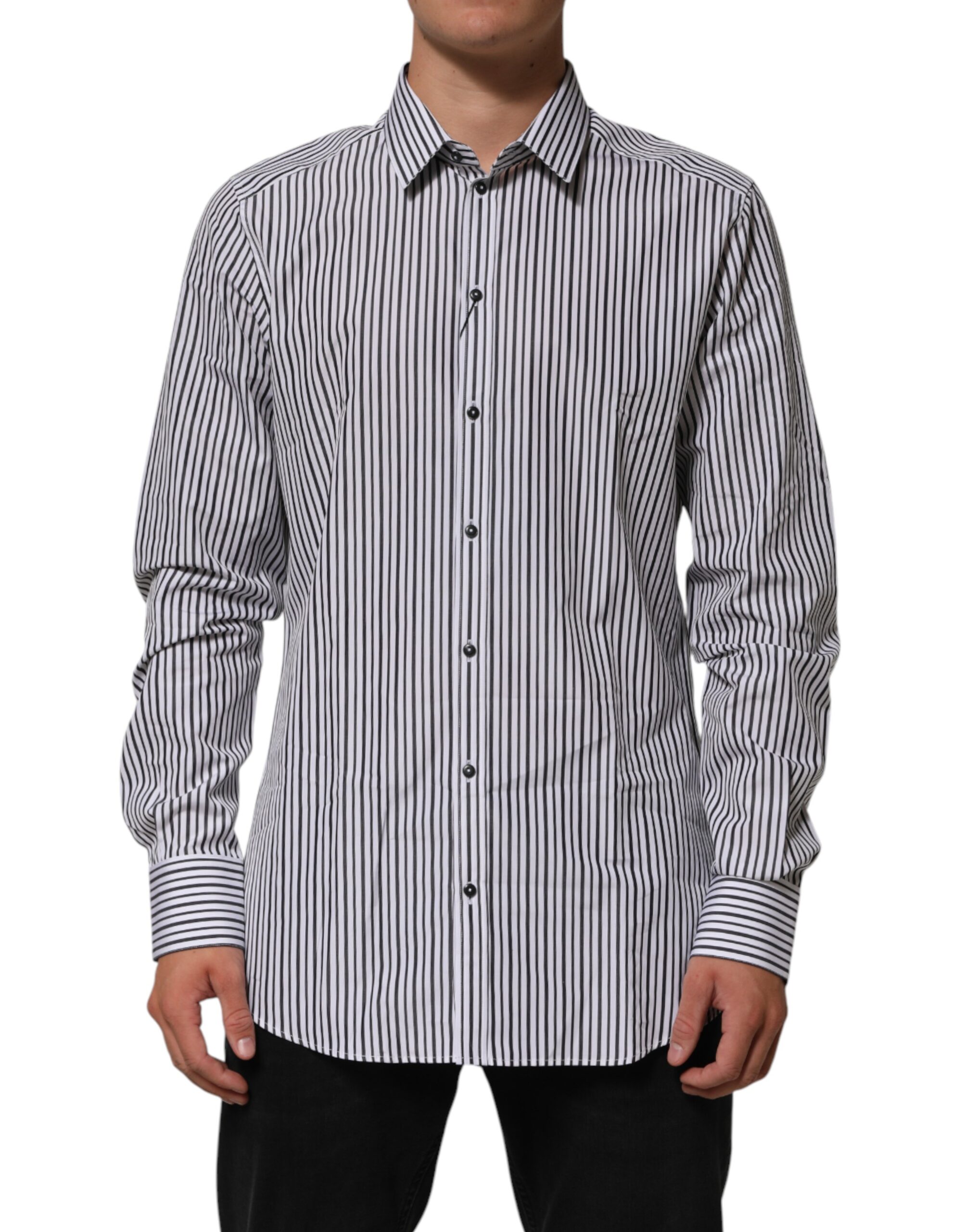 Black White Stripes Men GOLD Dress Shirt
