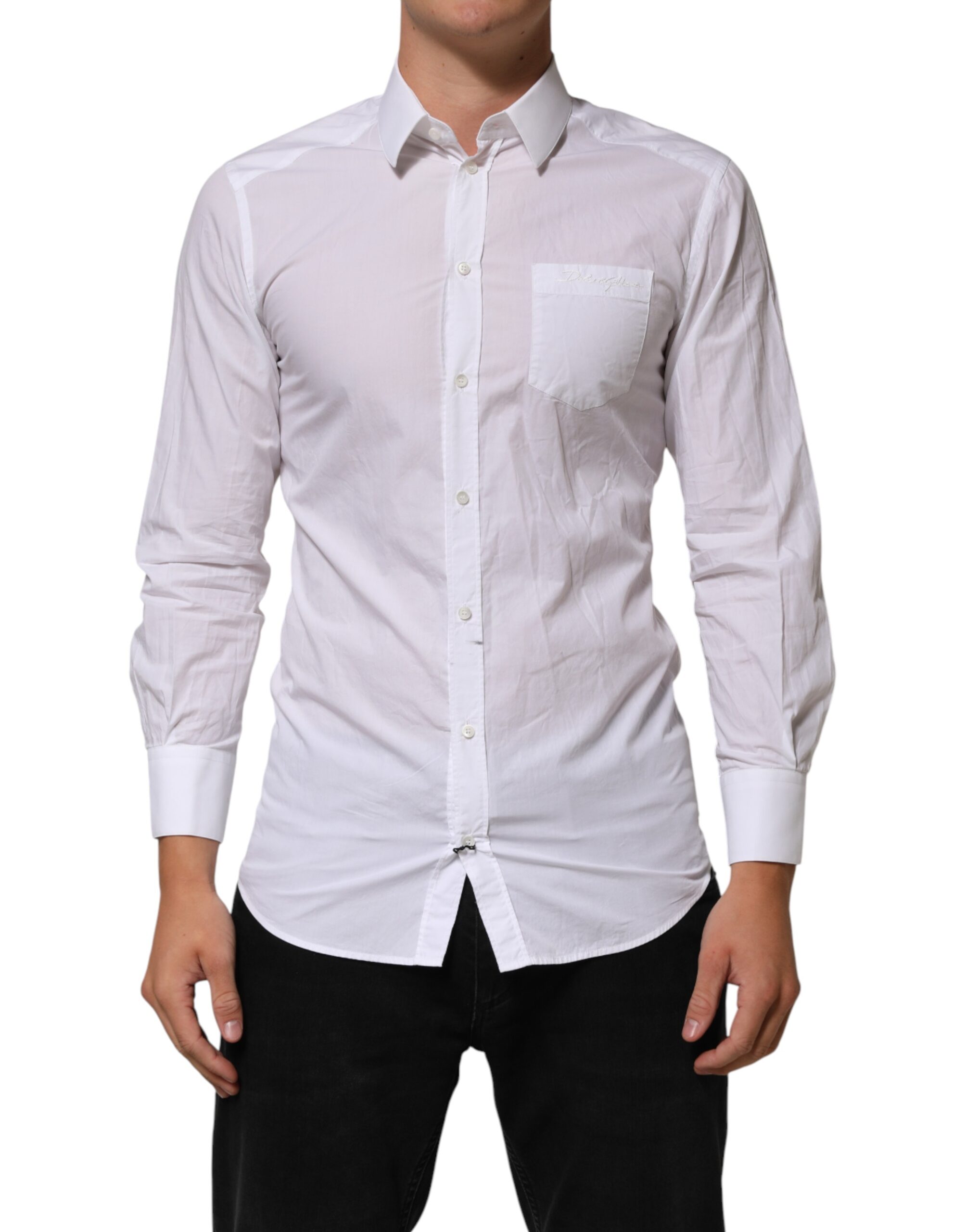 White Cotton Collared Men GOLD Dress Shirt