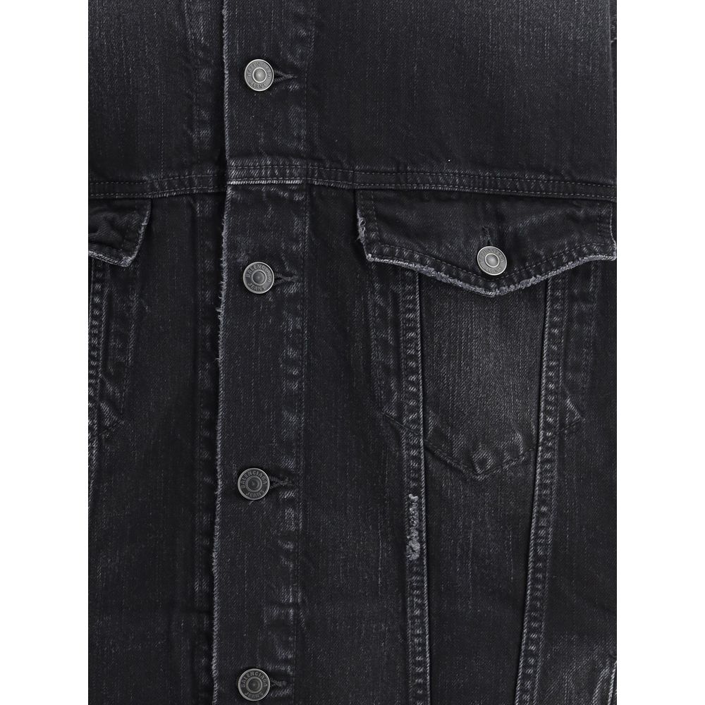 Black Cotton Denim Jacket - Thumbnail 3