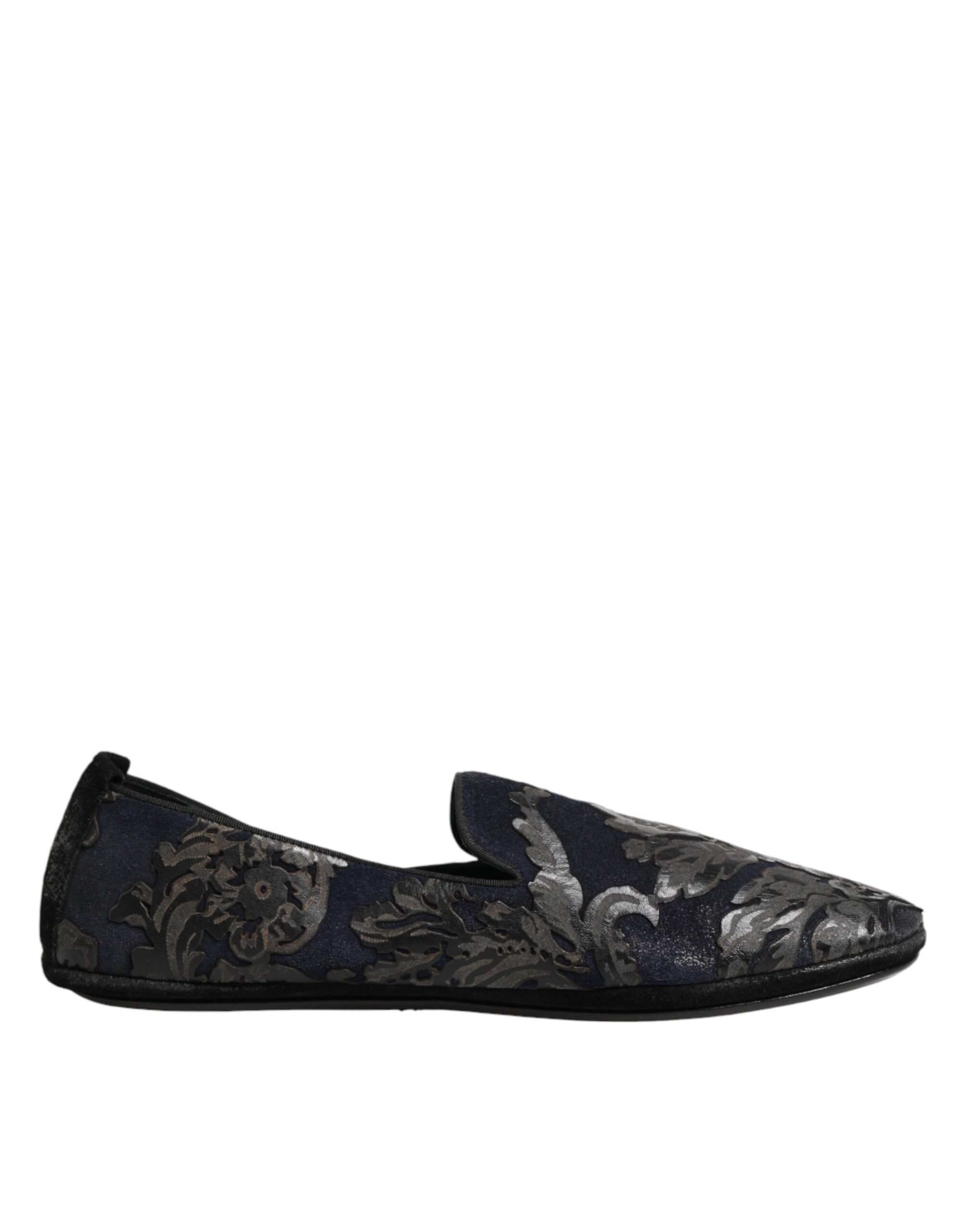 Black Jacquard Leather Slip On Loafers Shoes