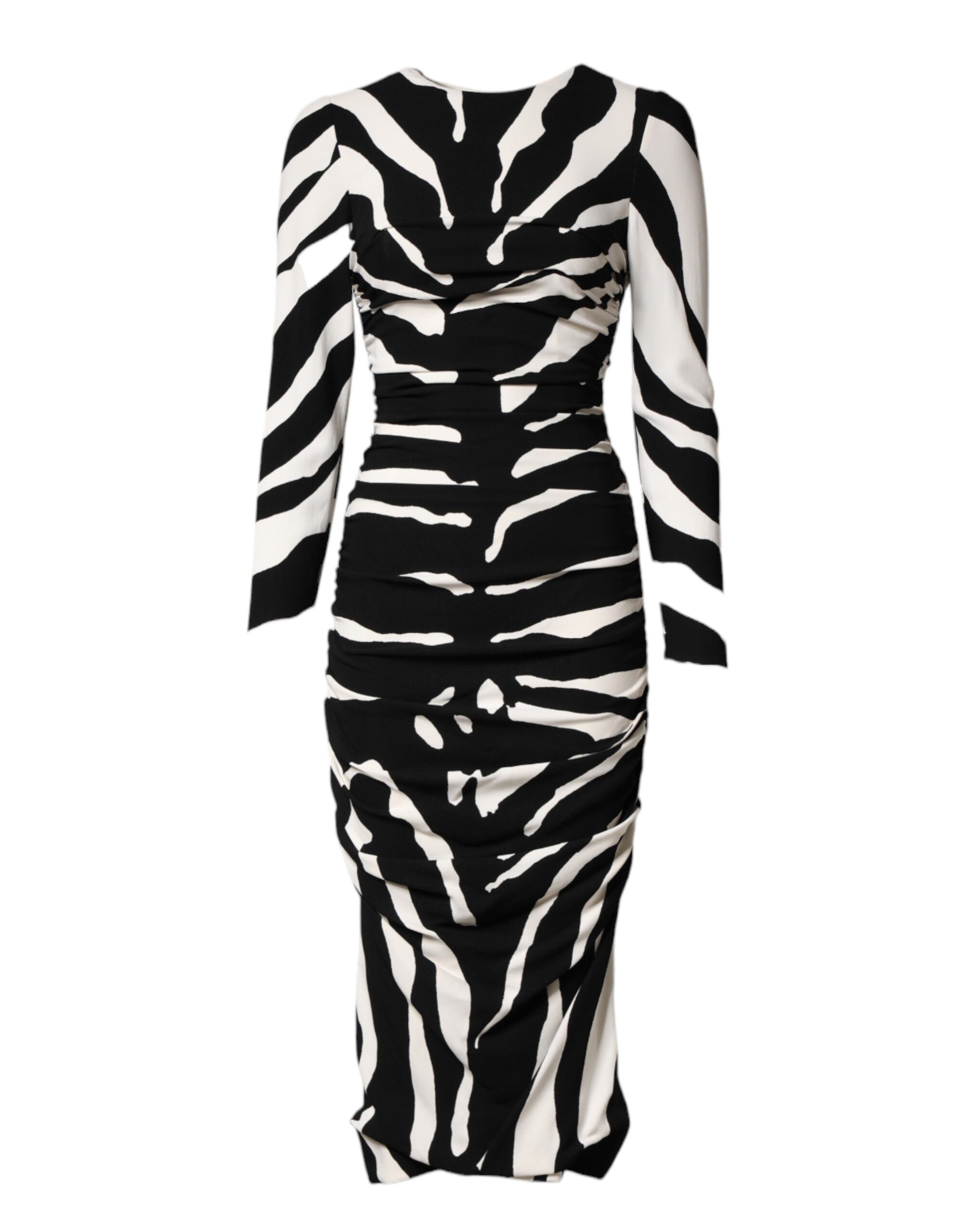 Black White Zebra Viscose Sheath Midi Dress