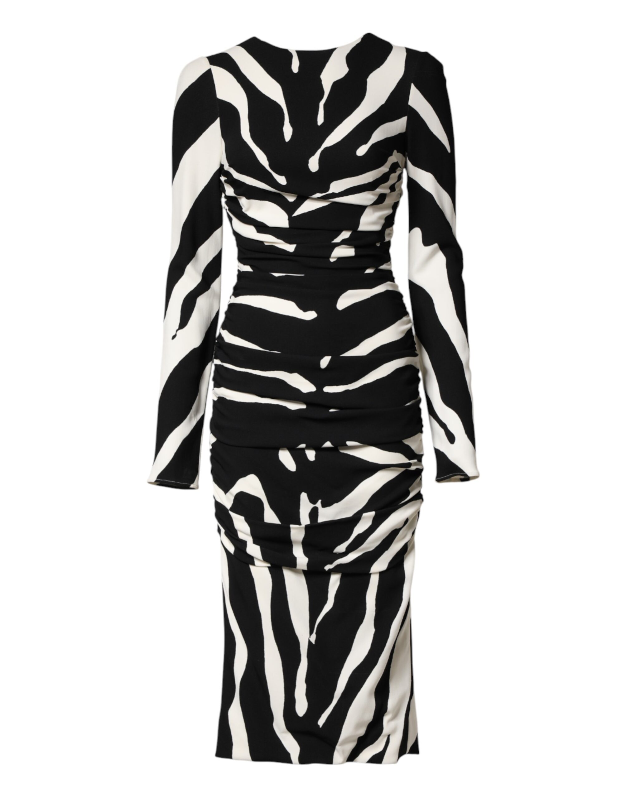 Black White Zebra Viscose Sheath Midi Dress