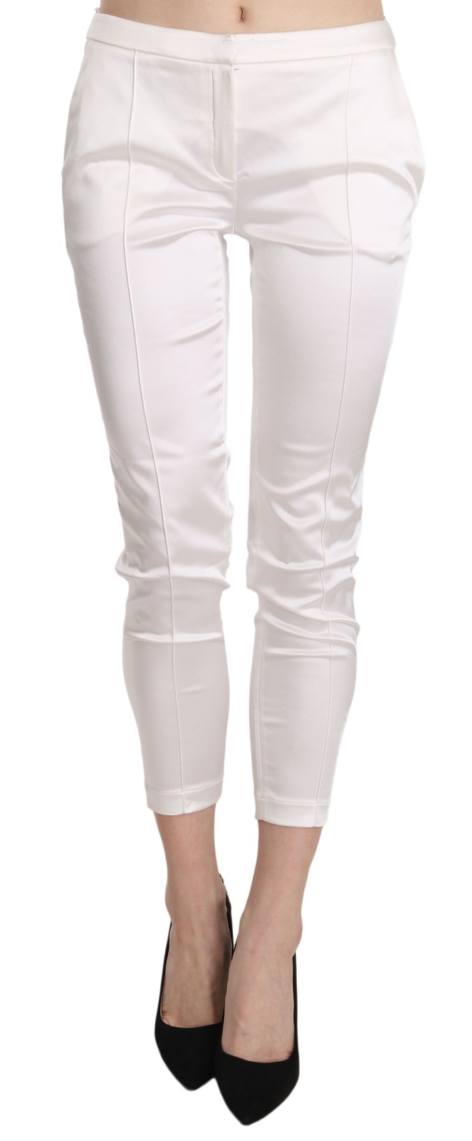 White Low Waist Cropped Skinny Trouser Pants
