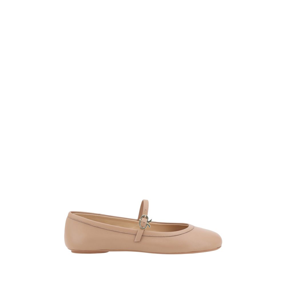 Beige Calf Leather Bos Taurus Ballet Flats
