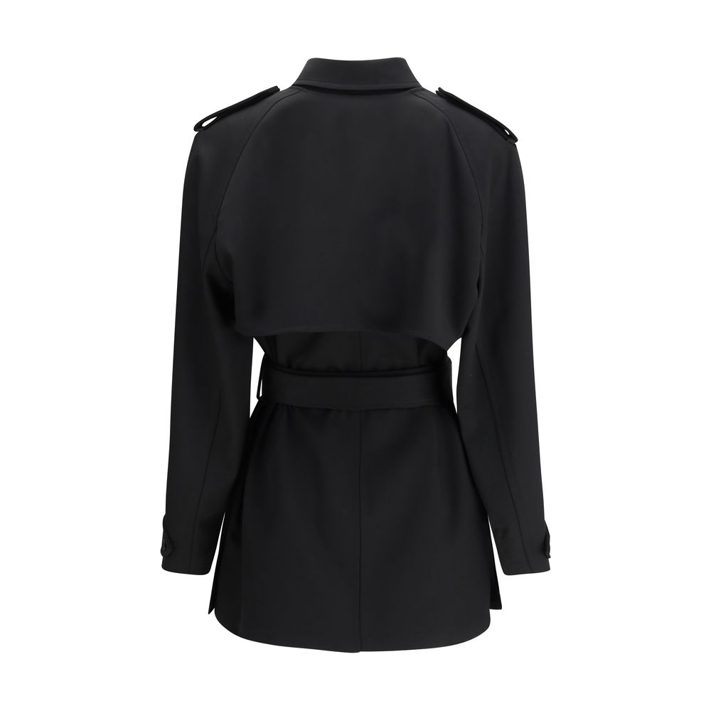 Black Fleece Wool Trench Coat - Thumbnail 2