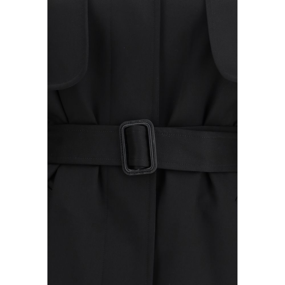 Black Fleece Wool Trench Coat - Thumbnail 3