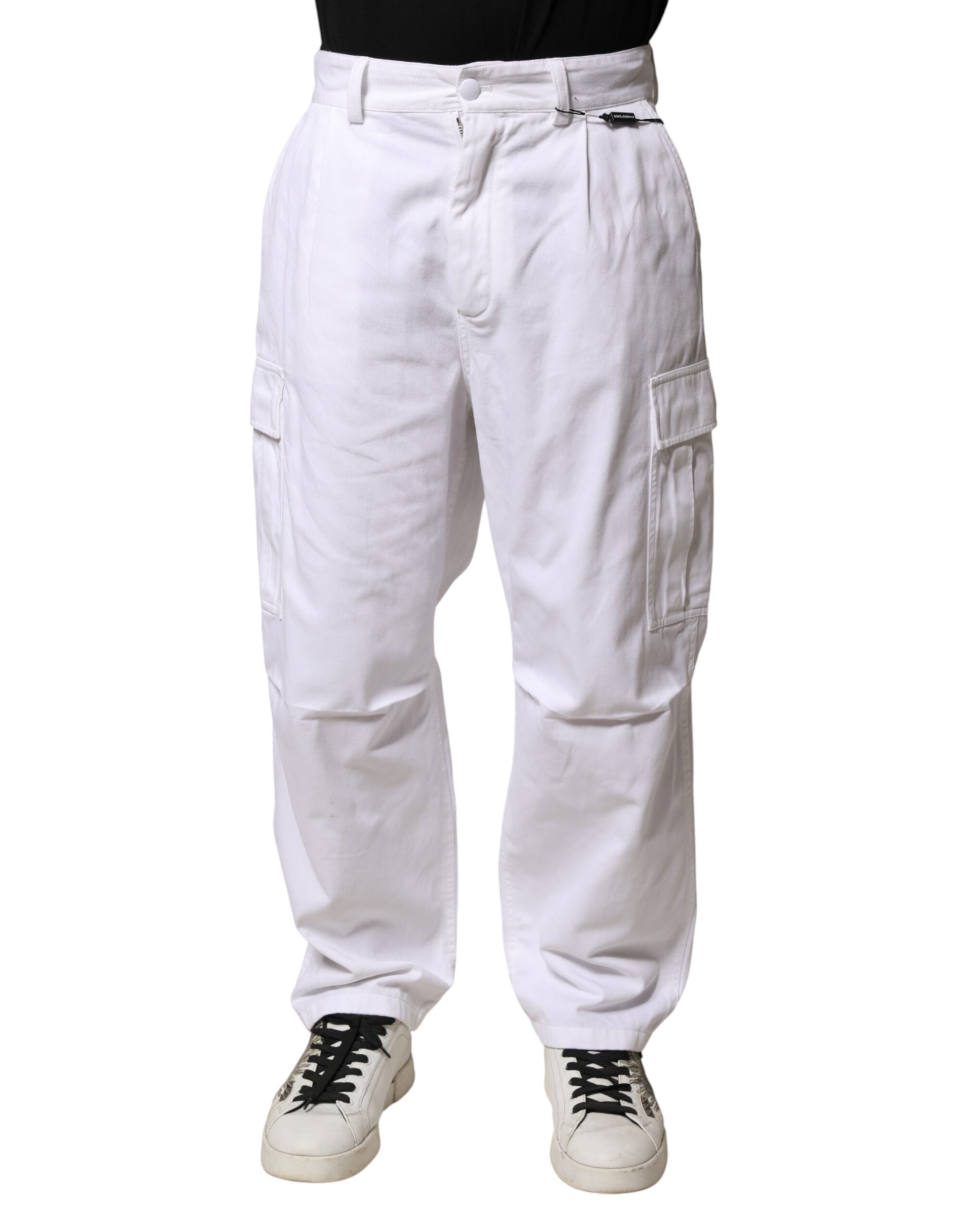 White Cotton Men Cargo Denim Trouser Jeans