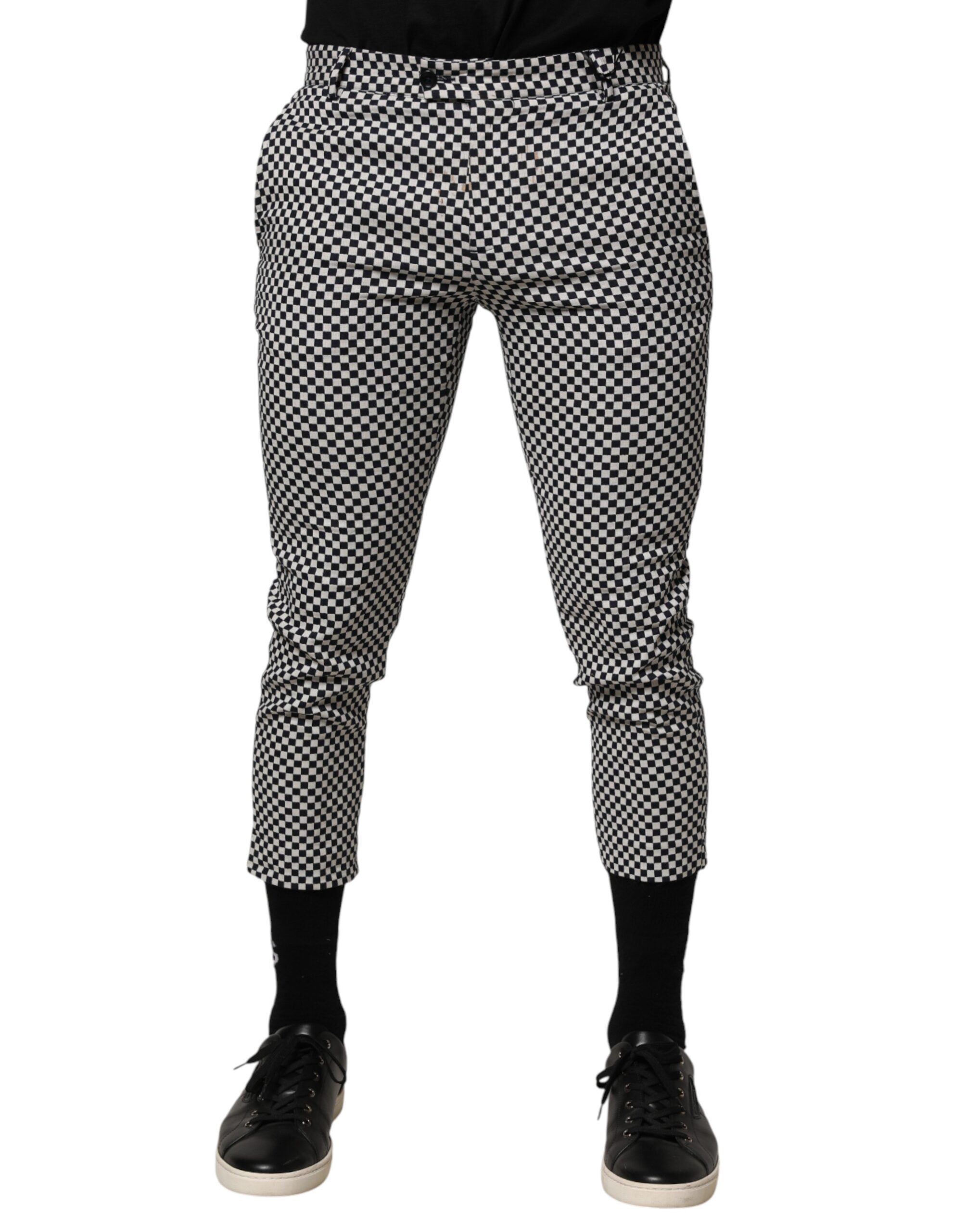 Black White Checkered Men Cropped Pants