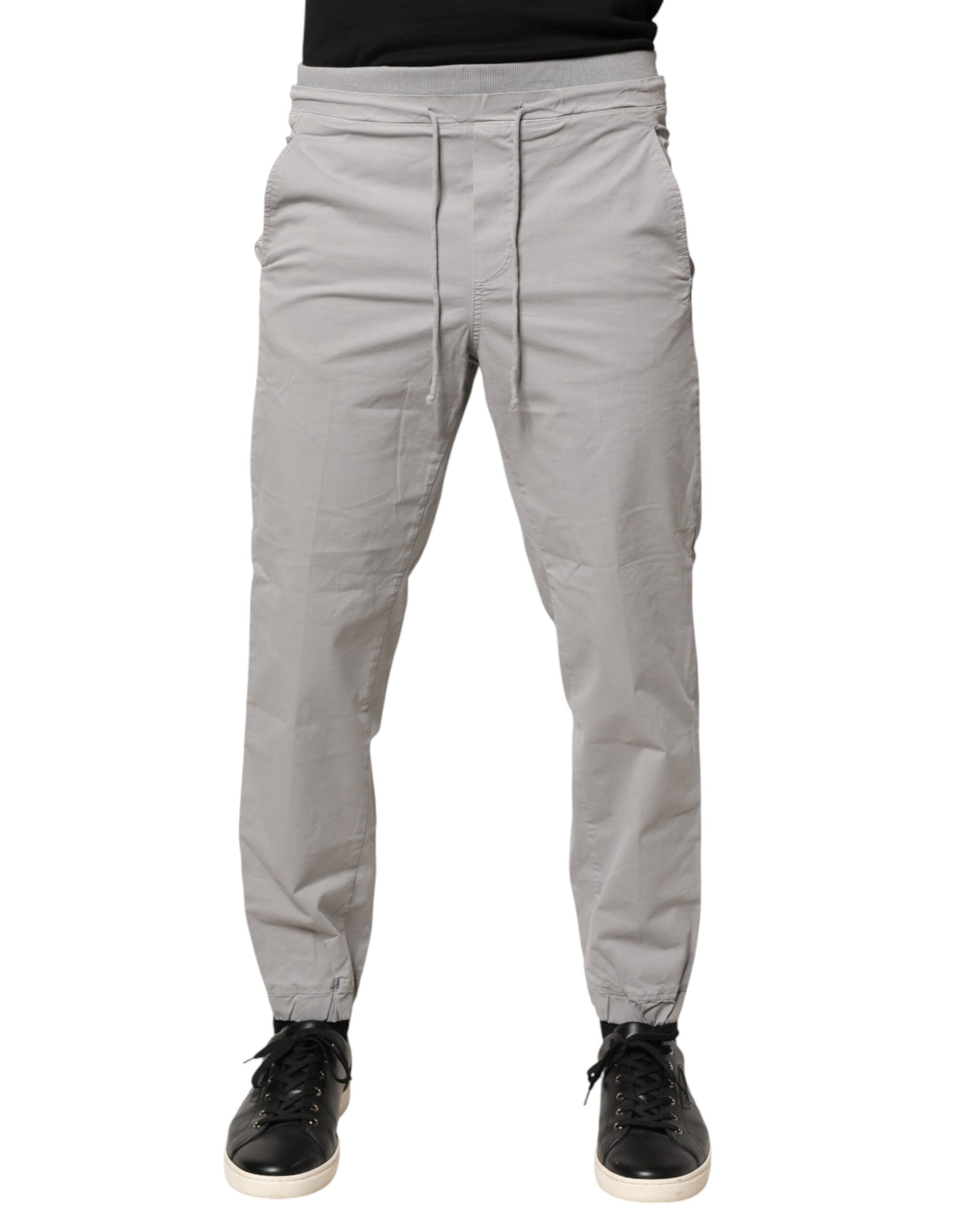 Light Gray Cotton Mid Waist Skinny Men Jogger Trouser Pants