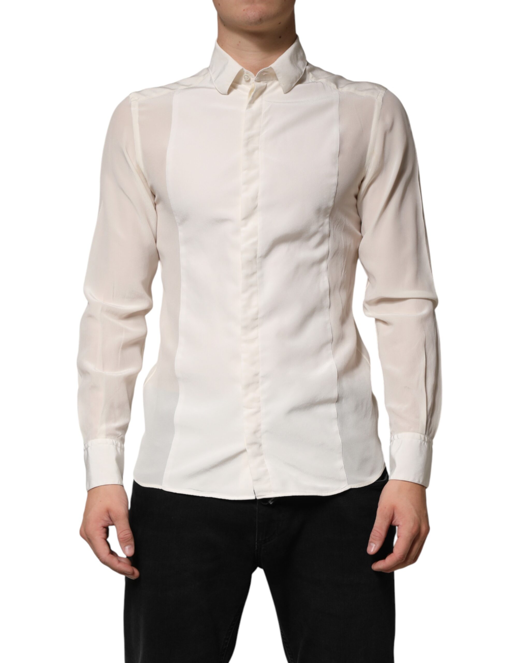 Off White Silk Men GOLD Dress Formal Shirt